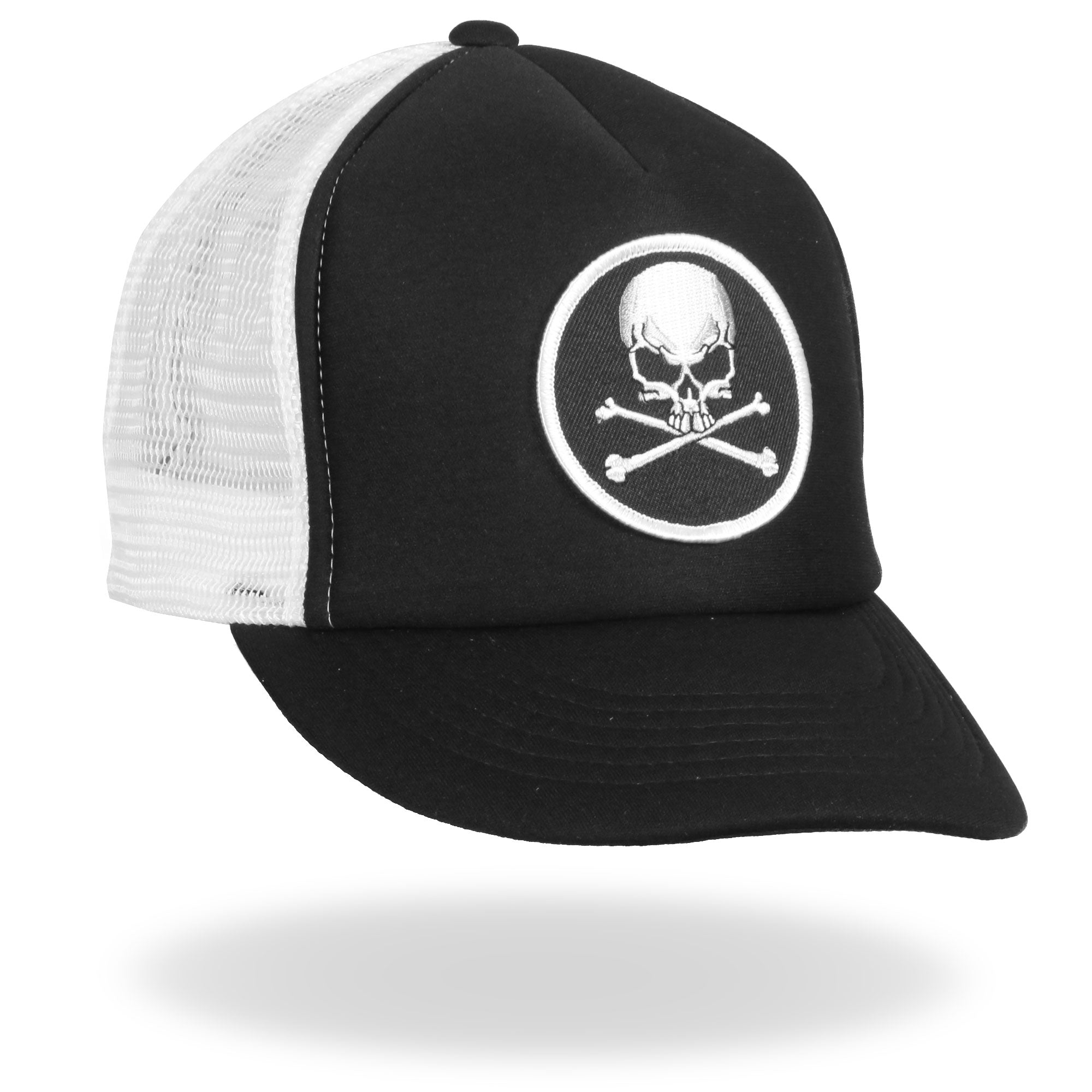 GSH1008 Skull and Cross Bones Black and White Trucker Hat