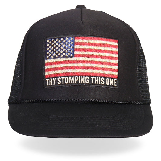 GSH1016 Try Stomping This American Flag Black Trucker Hat