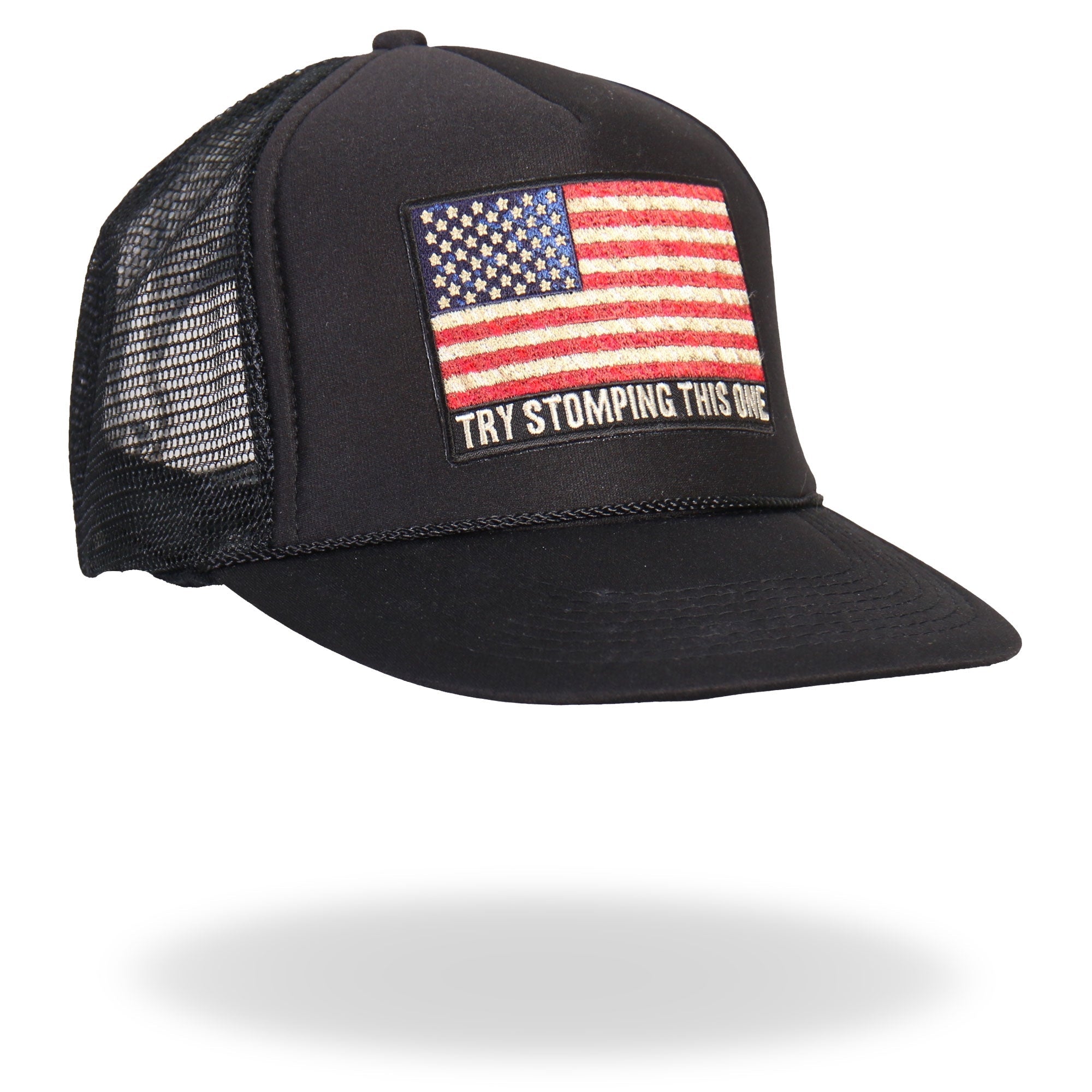 GSH1016 Try Stomping This American Flag Black Trucker Hat