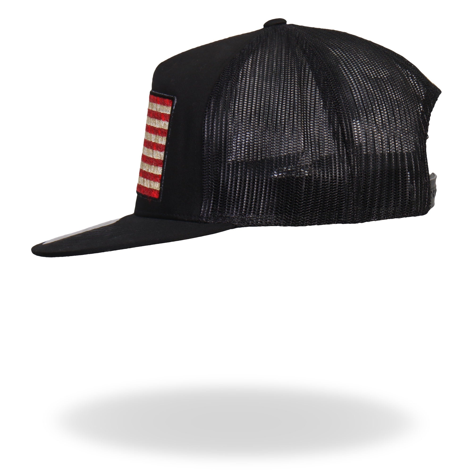 GSH2005 Vintage American Flag All Black Snap Back Hat