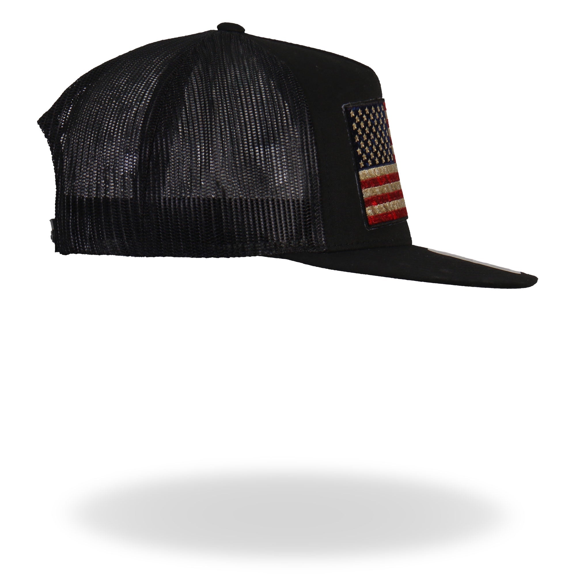 GSH2005 Vintage American Flag All Black Snap Back Hat