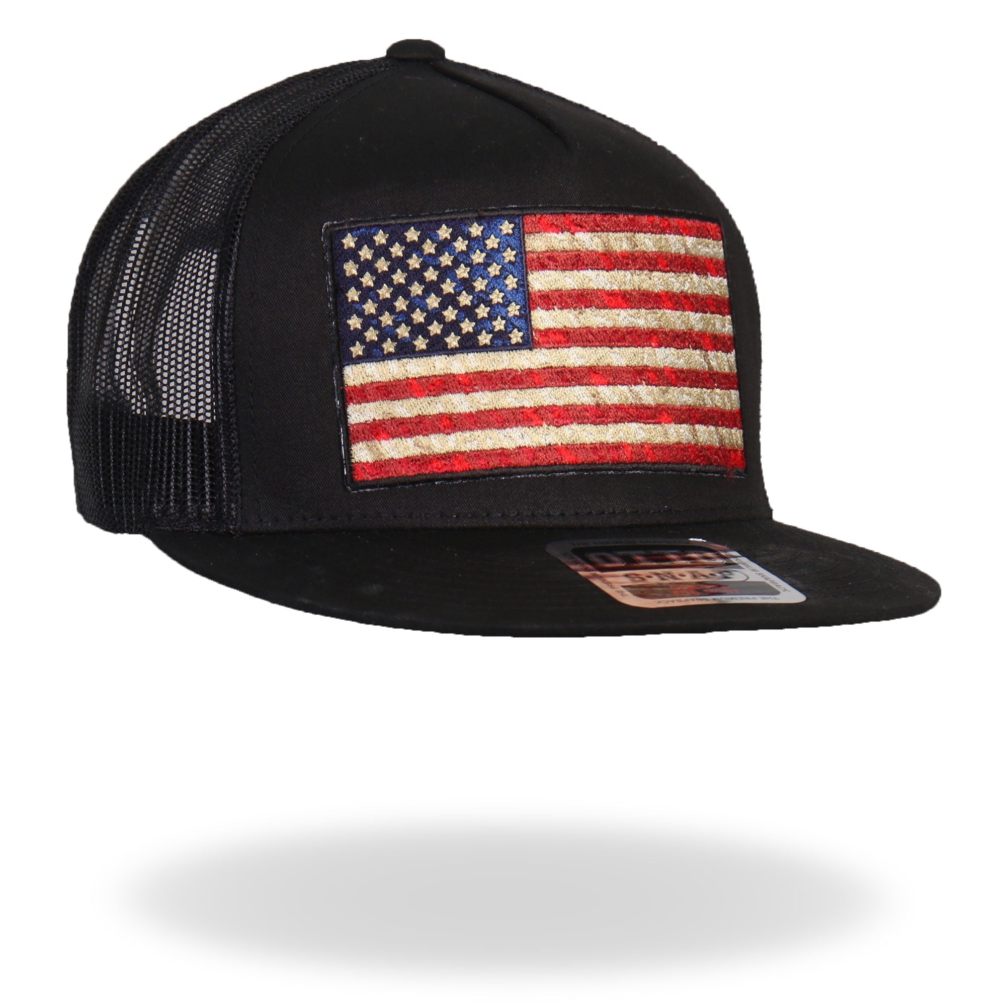 GSH2005 Vintage American Flag All Black Snap Back Hat