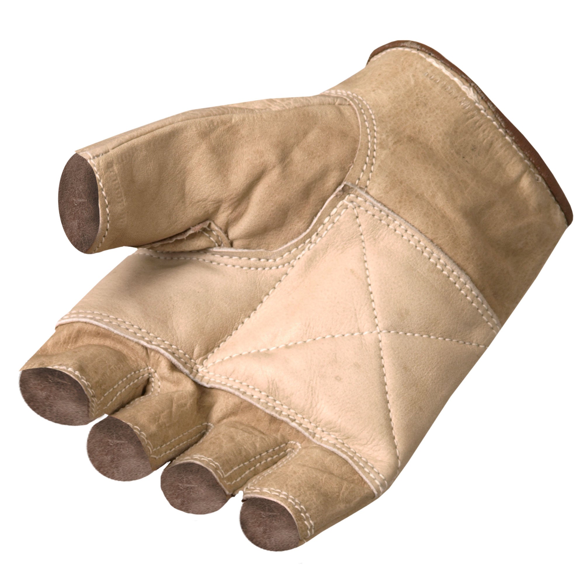 GVM1005 Brown Unlined Fingerless Leather Gloves with Padded Palm