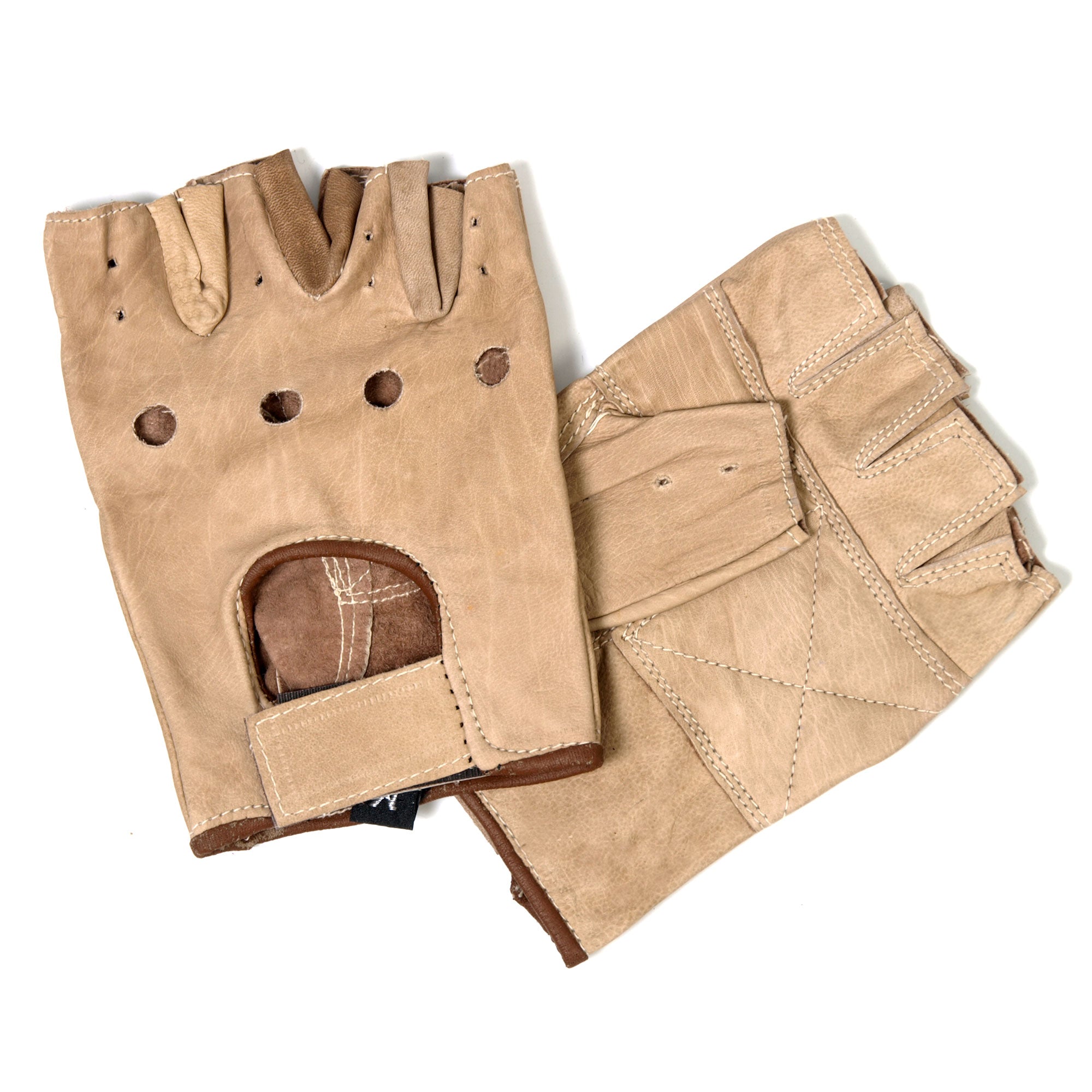 GVM1005 Brown Unlined Fingerless Leather Gloves with Padded Palm