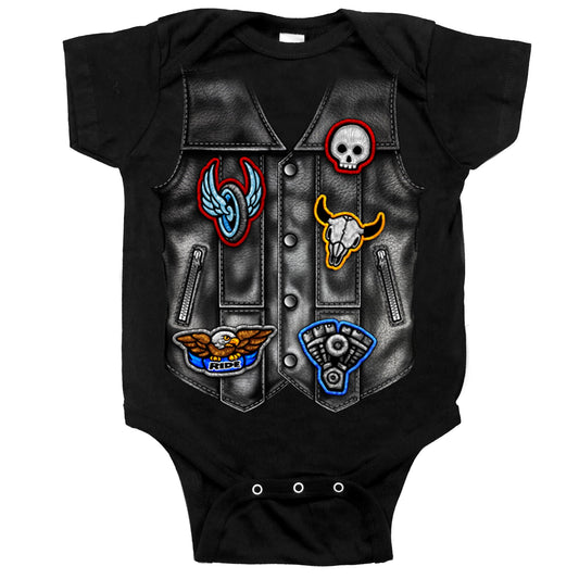 GYS1056 Black Bodysuit with Leather Vest Screen Print