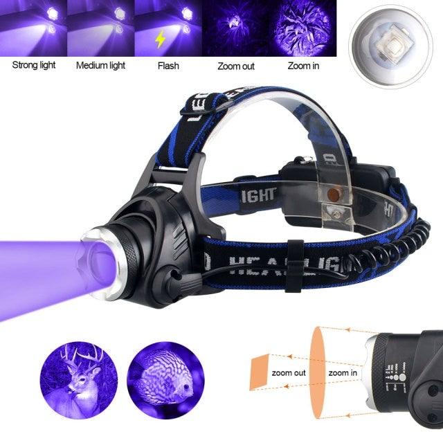Headlamp Flashlight USB LED Head Rechargeable Light Waterproof Green/Red/UV 395nm Zoomable Headlamp Flashlight Light Outdoor   Waterproof Headlight Led Head Lamp 3 Modes Torch For Camping Hiking Fishing