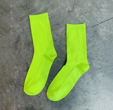 High School Girls High Socks Solid Colors Double Needles Knitting Cotton Long Socks for Women