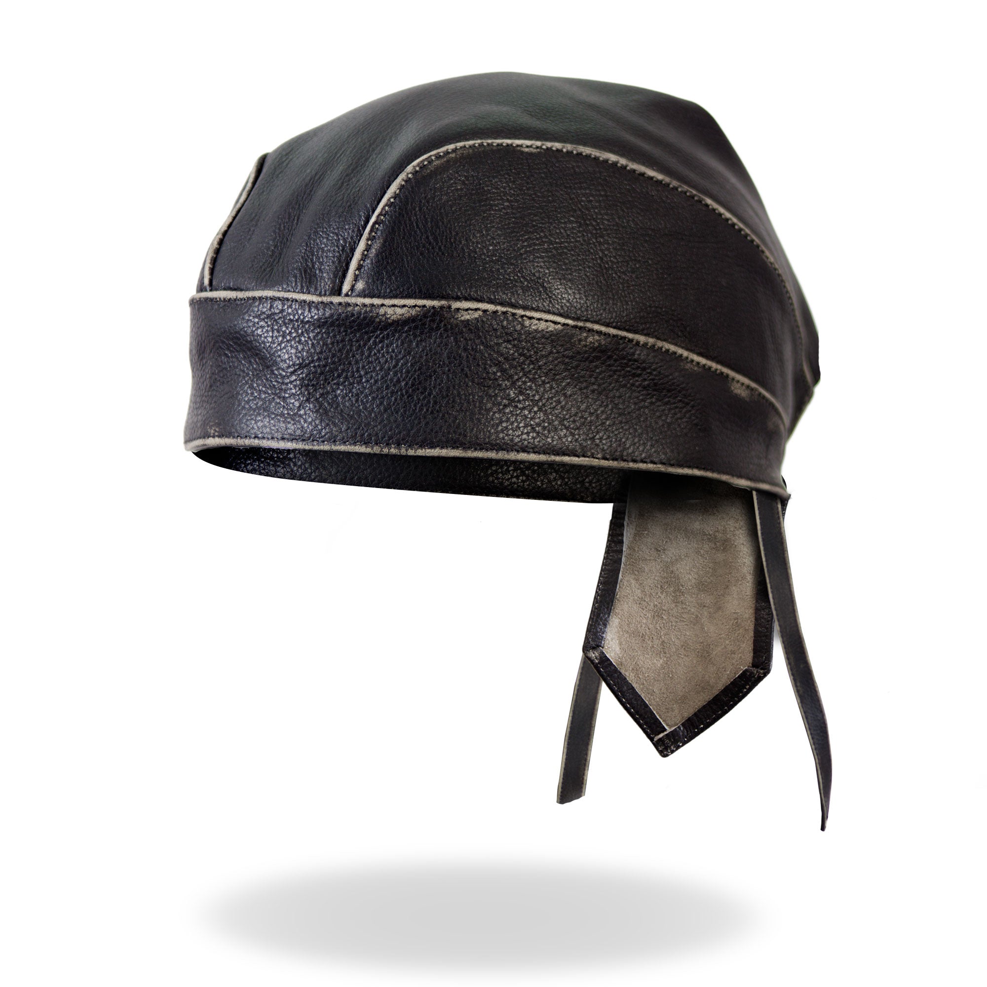 Black With Gray Rub-Off Seam Medium Weight Leather Headwrap HWL1009