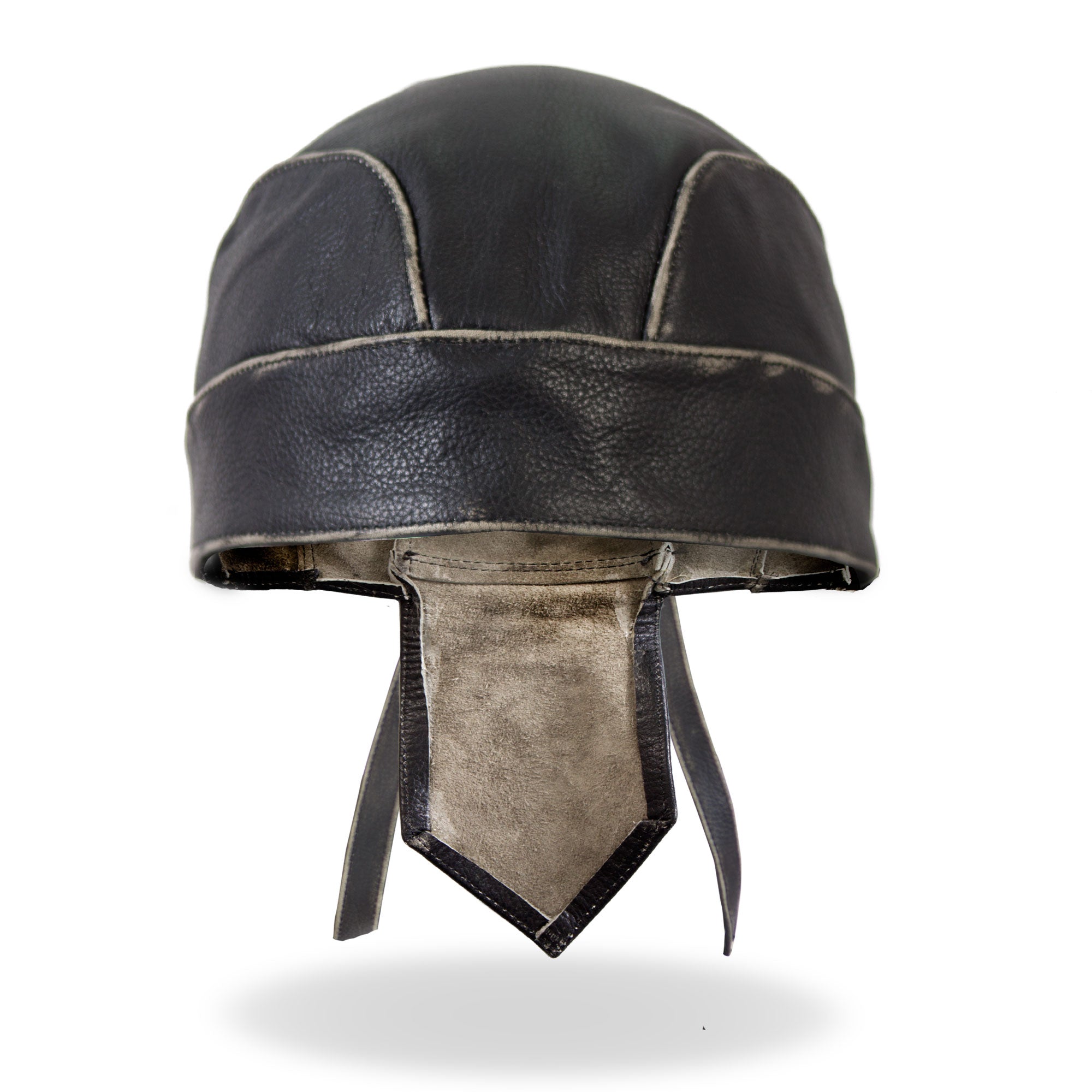 Black With Gray Rub-Off Seam Medium Weight Leather Headwrap HWL1009