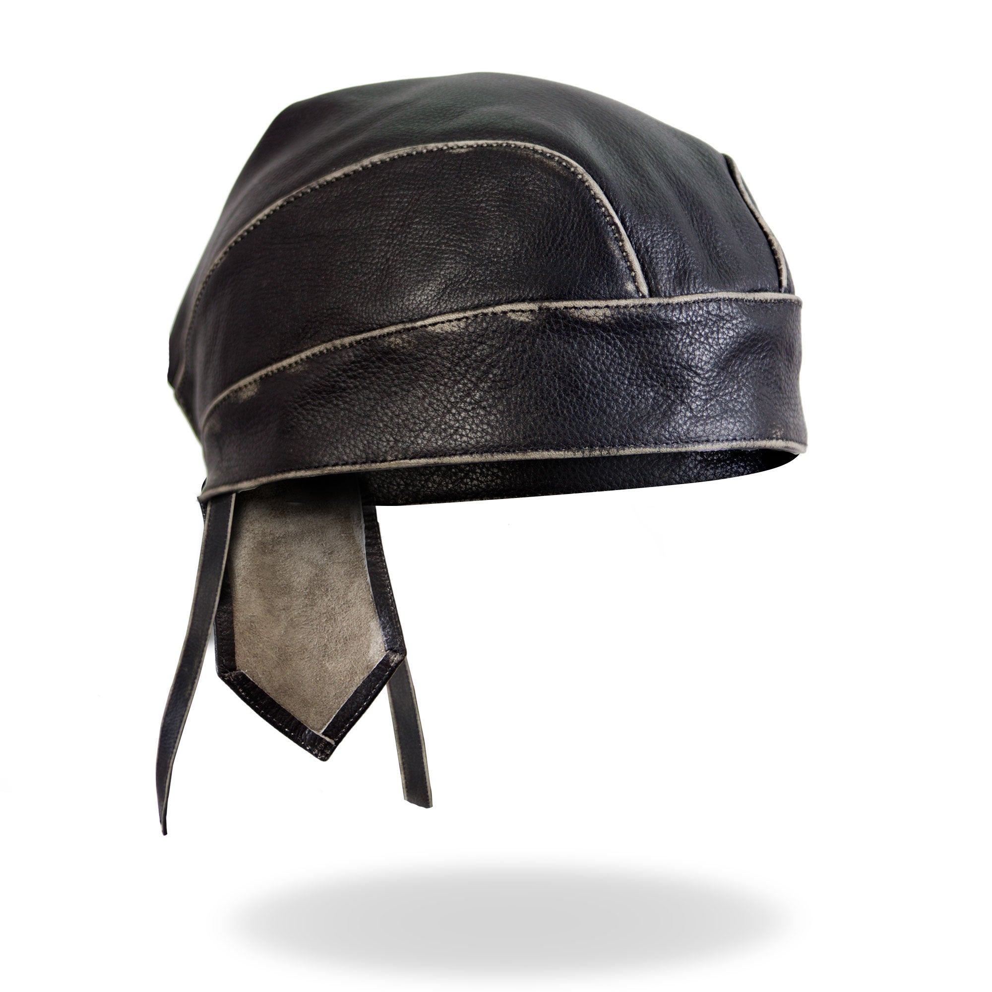 Black With Gray Rub-Off Seam Medium Weight Leather Headwrap HWL1009