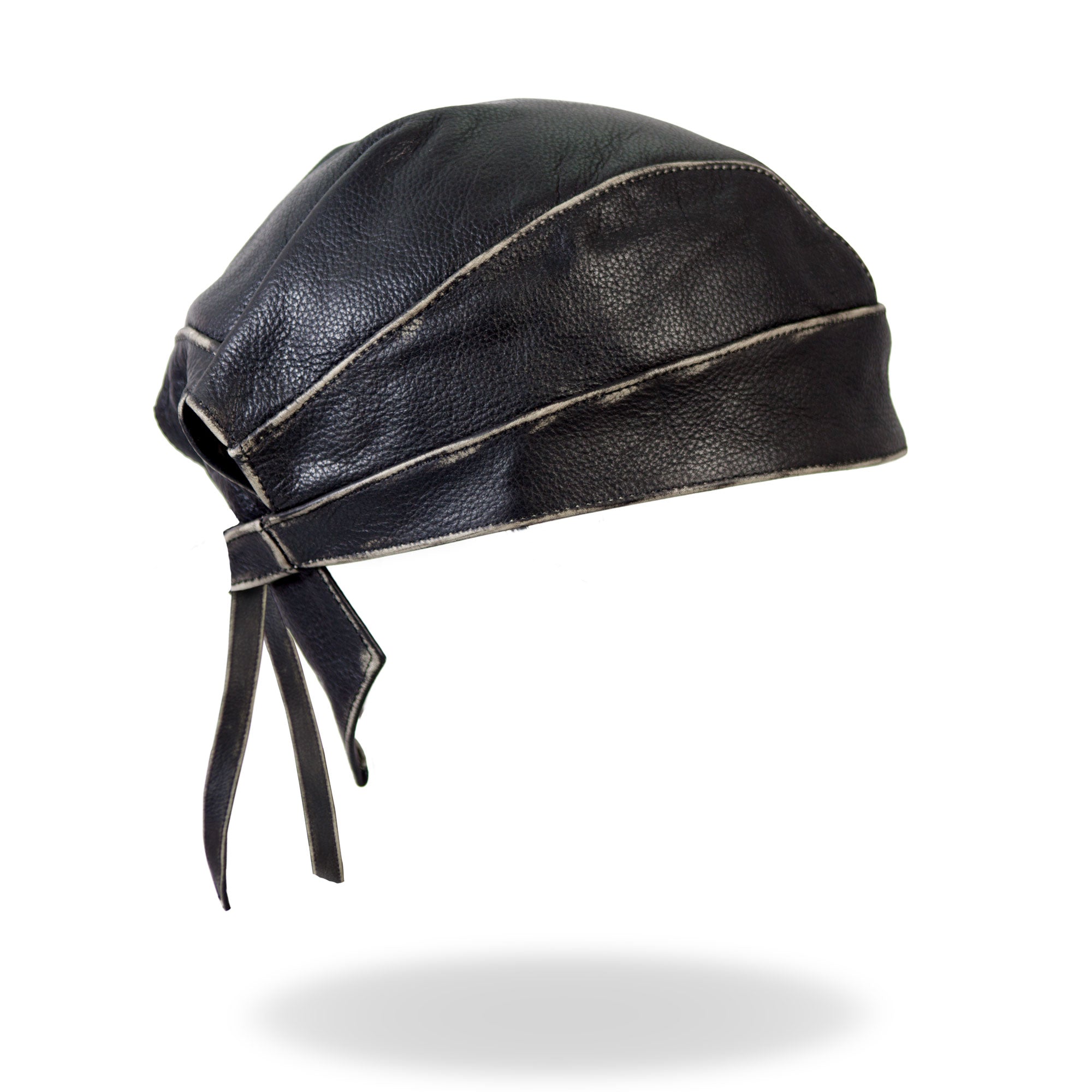 Black With Gray Rub-Off Seam Medium Weight Leather Headwrap HWL1009