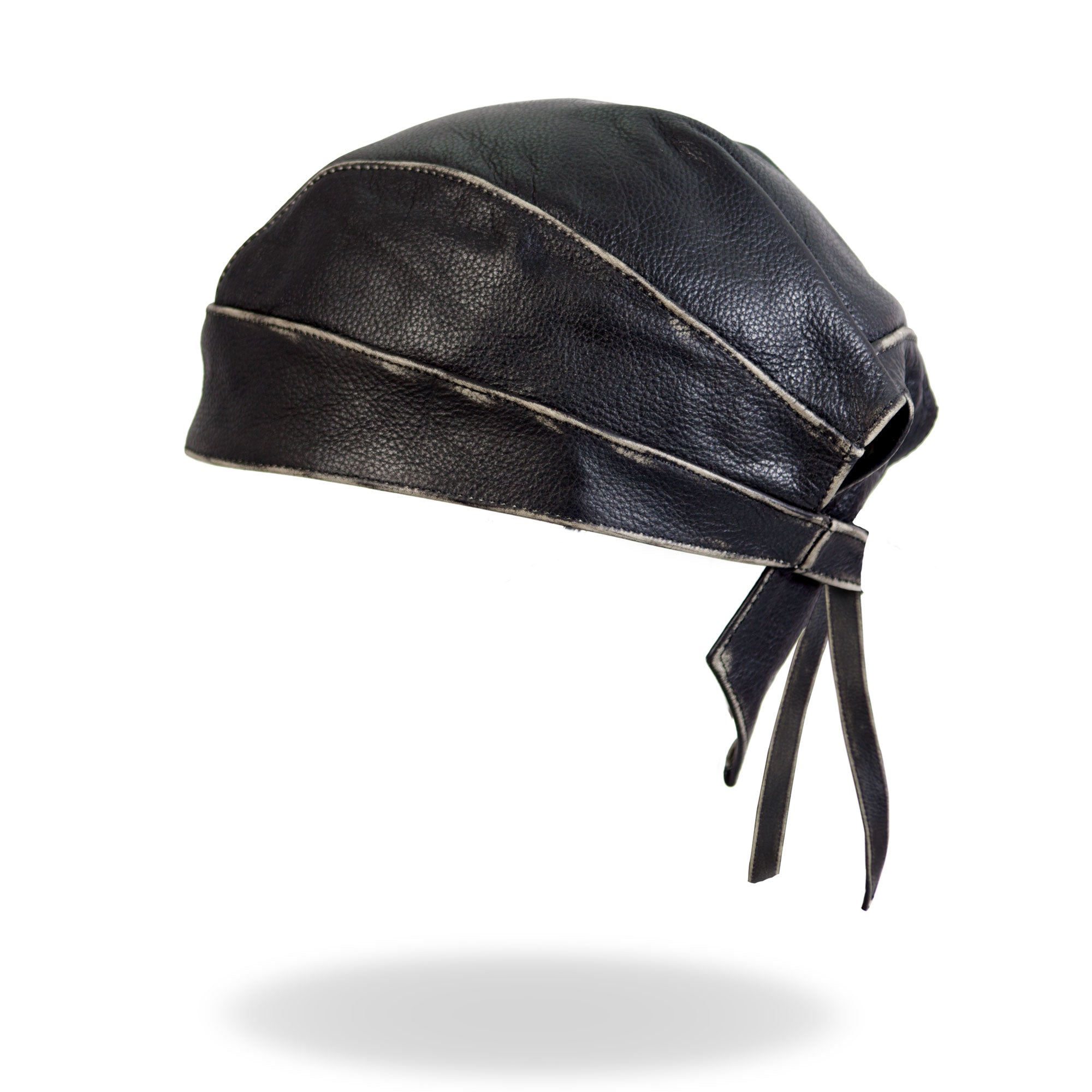 Black With Gray Rub-Off Seam Medium Weight Leather Headwrap HWL1009