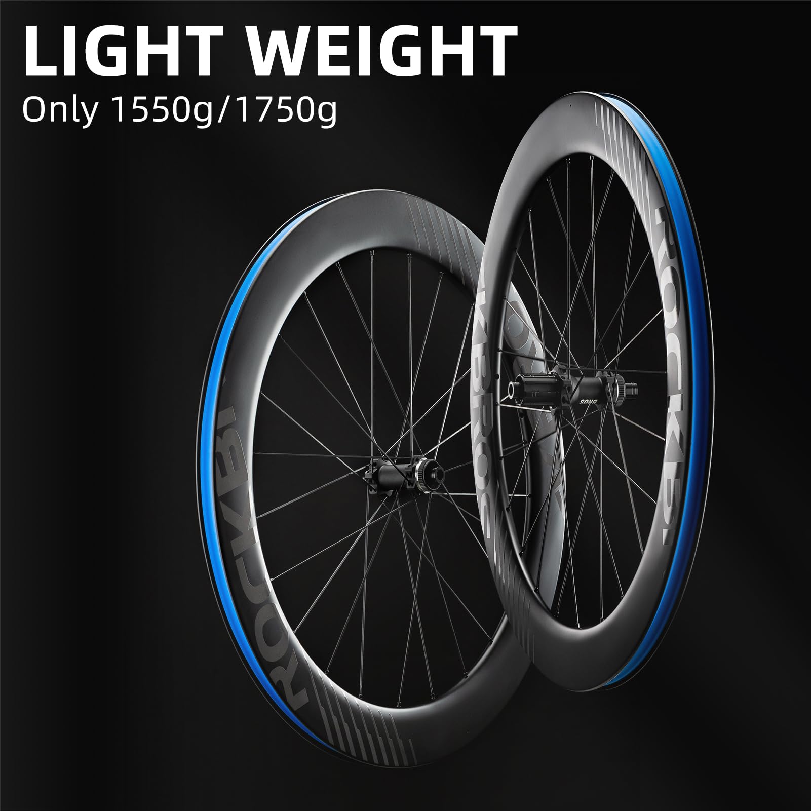 ROCKBROS 700c Carbon Fiber Disc Rim 38/50/65 mm  1.6-1.7 kg Clincher Wheelset