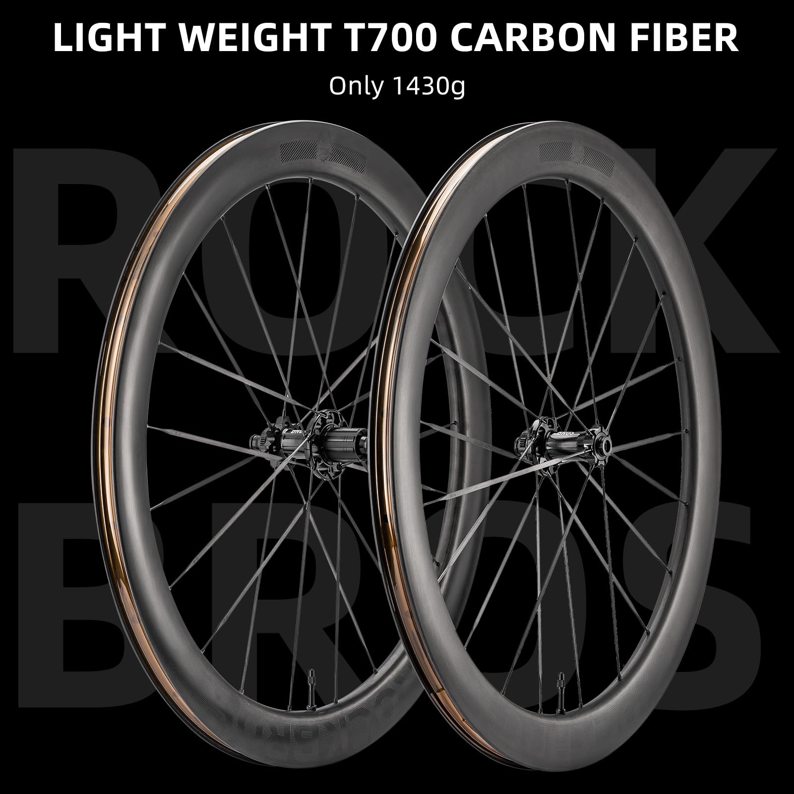 ROCKBROS T700 Carbon Fiber Bike Wheels 700c  55 mm Disc Brake Wheelset