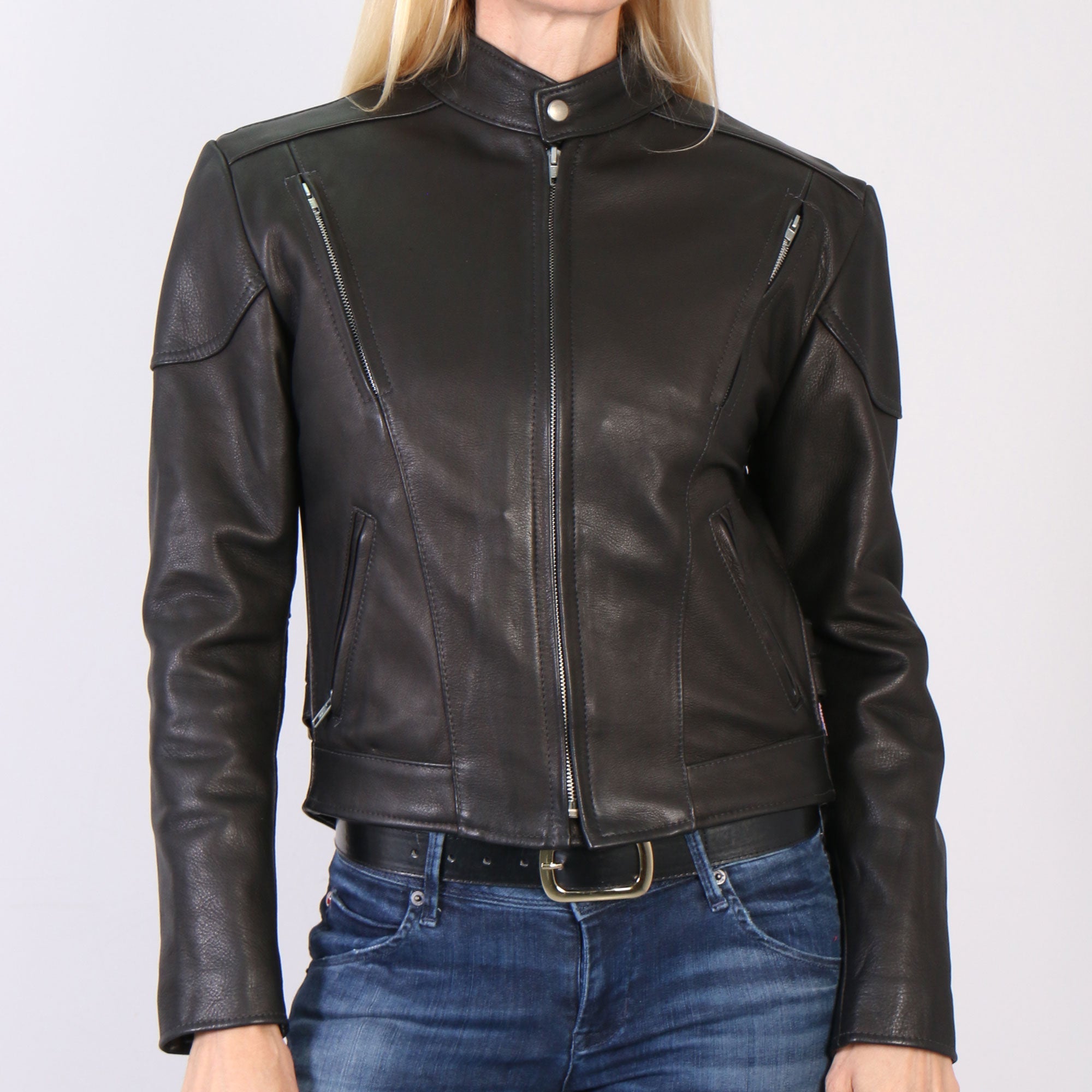 JKL5001 USA Made Ladies Vented Motorcycle Black Leather Biker Jacket