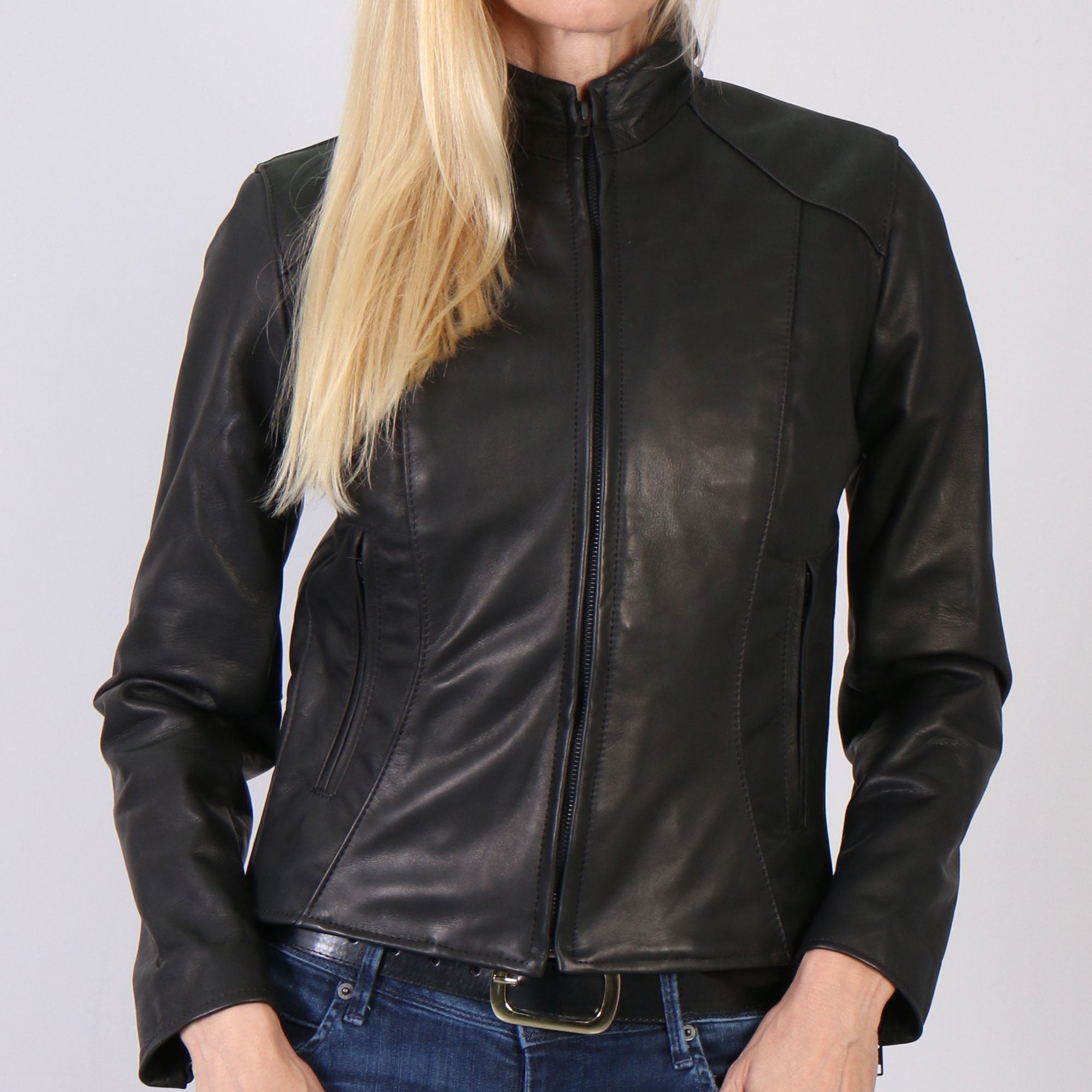JKL5003 USA Made Ladies Clean Cut Leather Motorcycle Biker Jacket