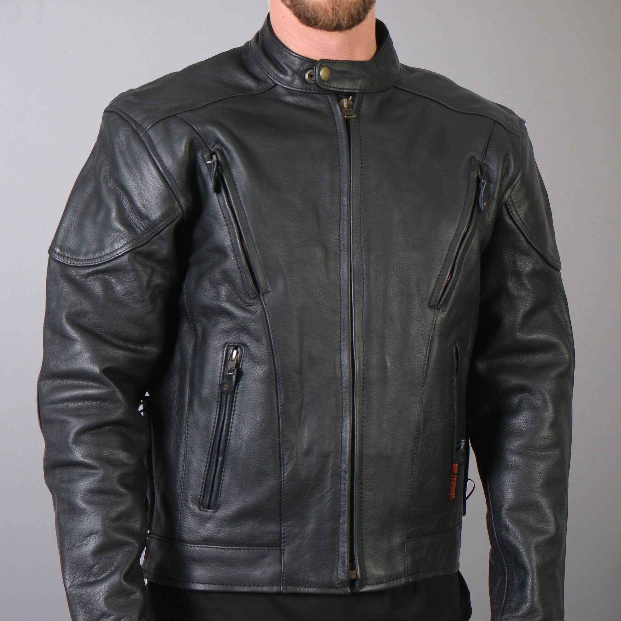 JKM1010 Men's Motorcycle Vented Leather Biker Jacket