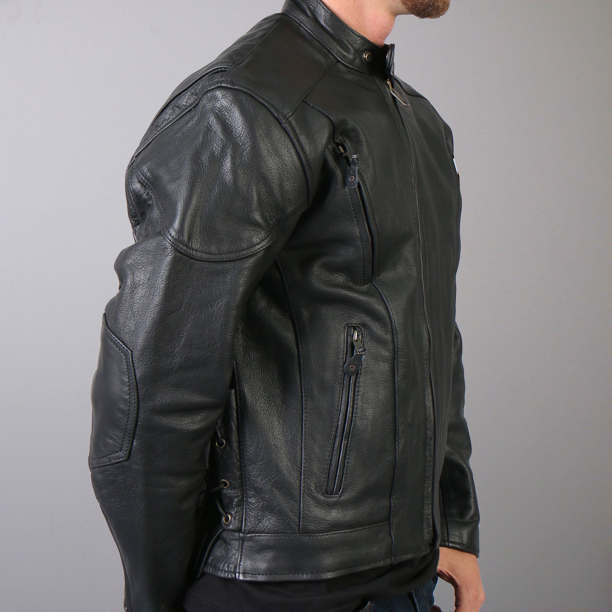 JKM1010 Men's Motorcycle Vented Leather Biker Jacket