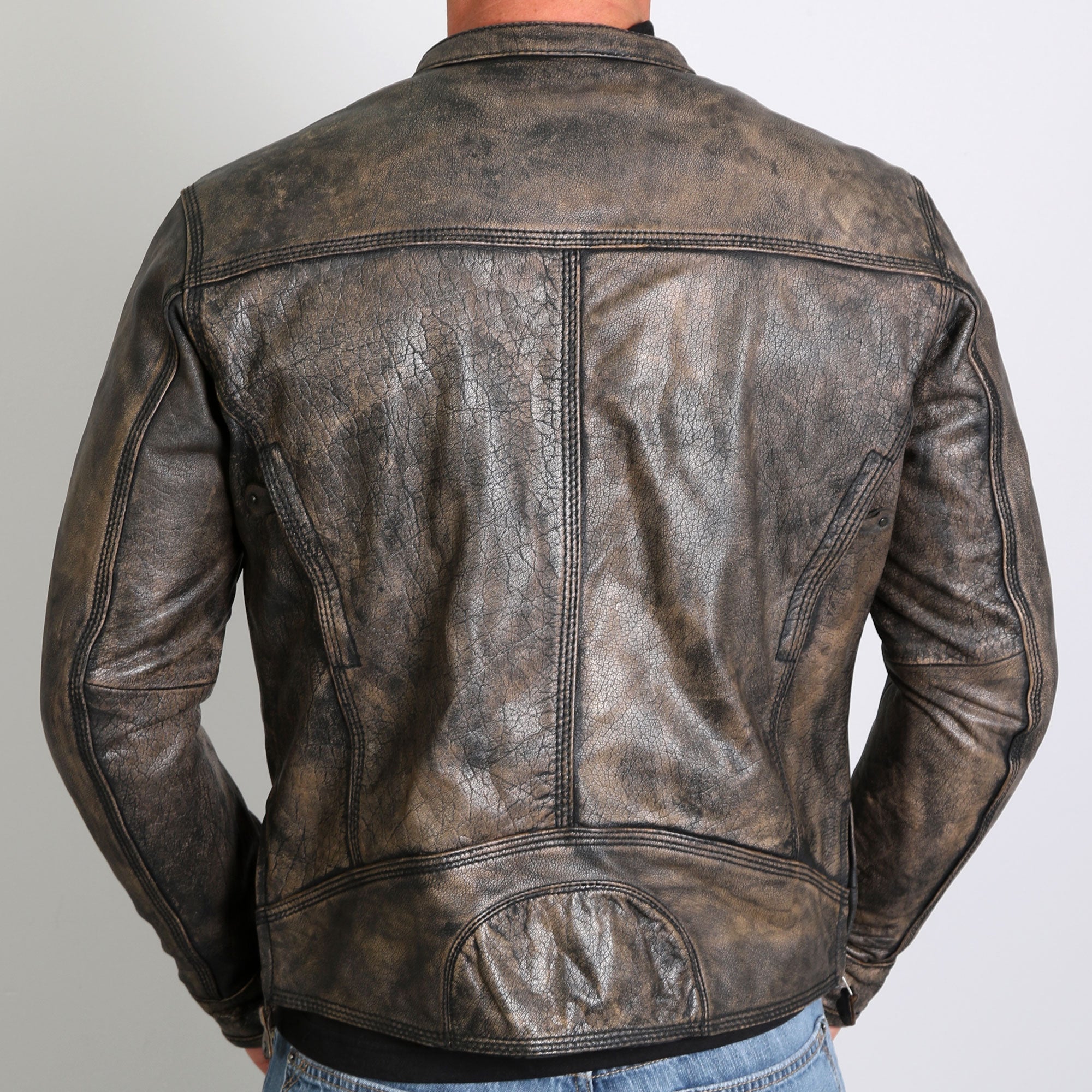 JKM1019 Men's Distressed Brown Leather Motorcycle Biker Jacket with Gun Pockets