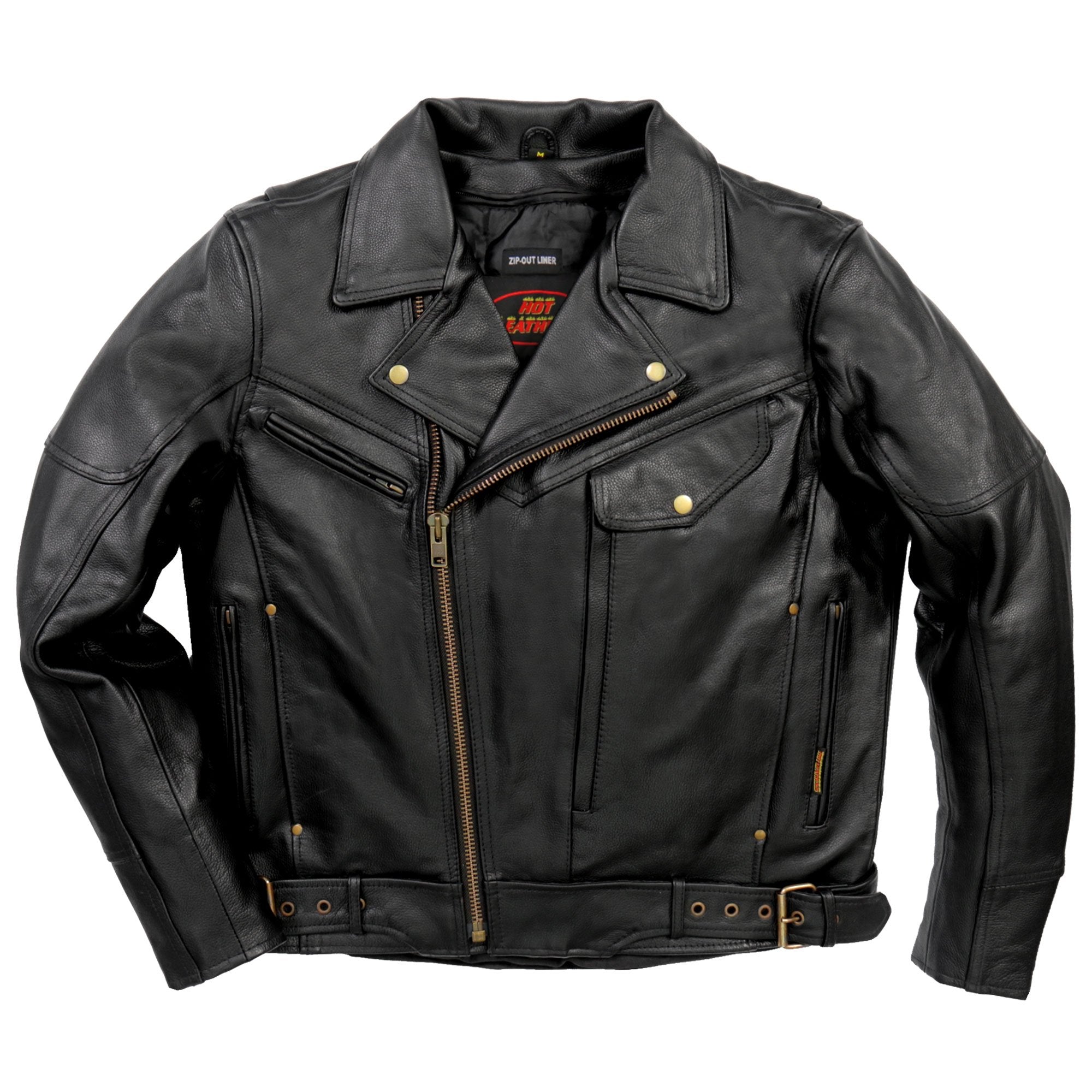 JKM1022 Mens Motorcycle Leather Biker Jacket with Concealed Carry Pocket