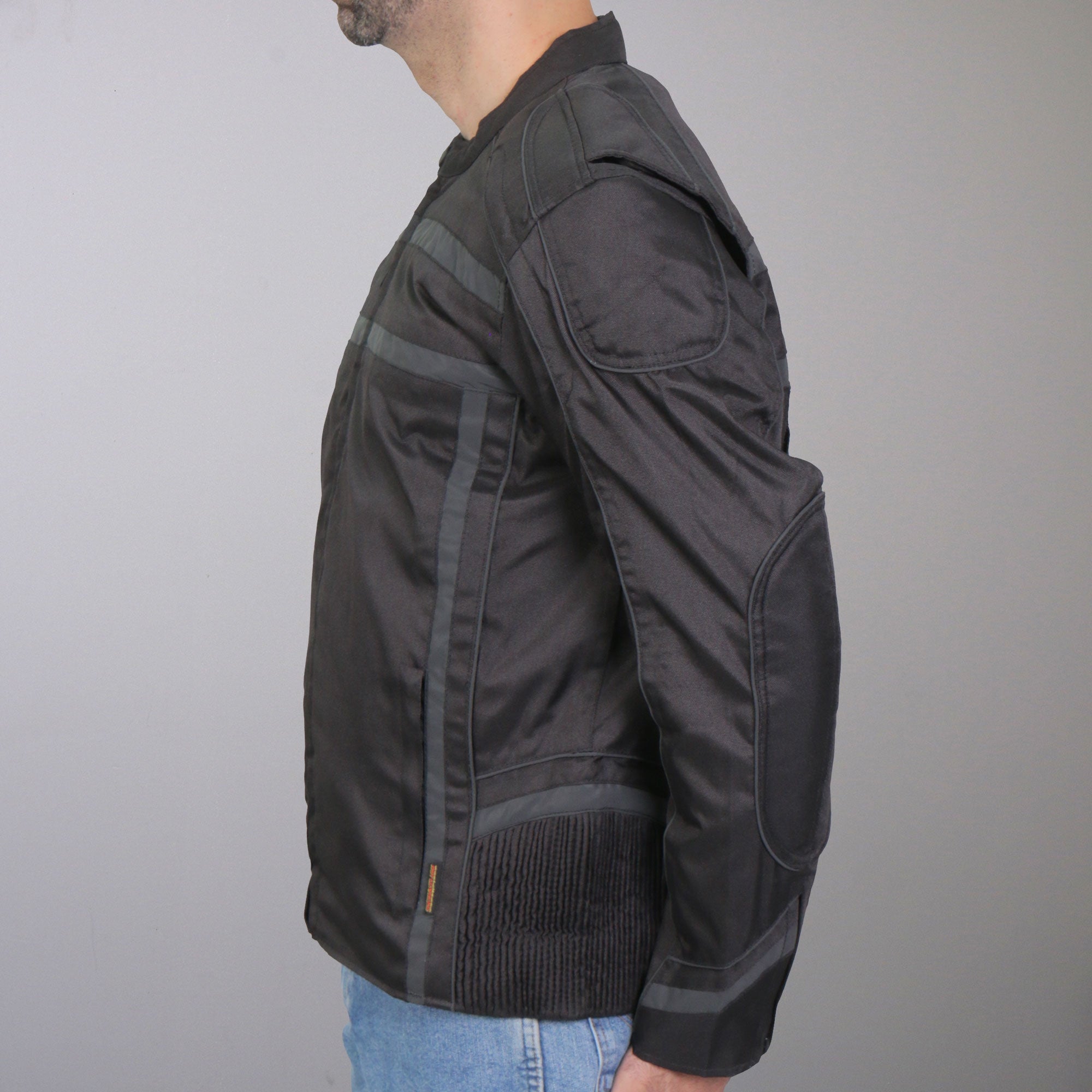 JKM1023 Men’s Black Biker High Visibility Nylon Motorcycle Jacket with Concealed Carry Pocket