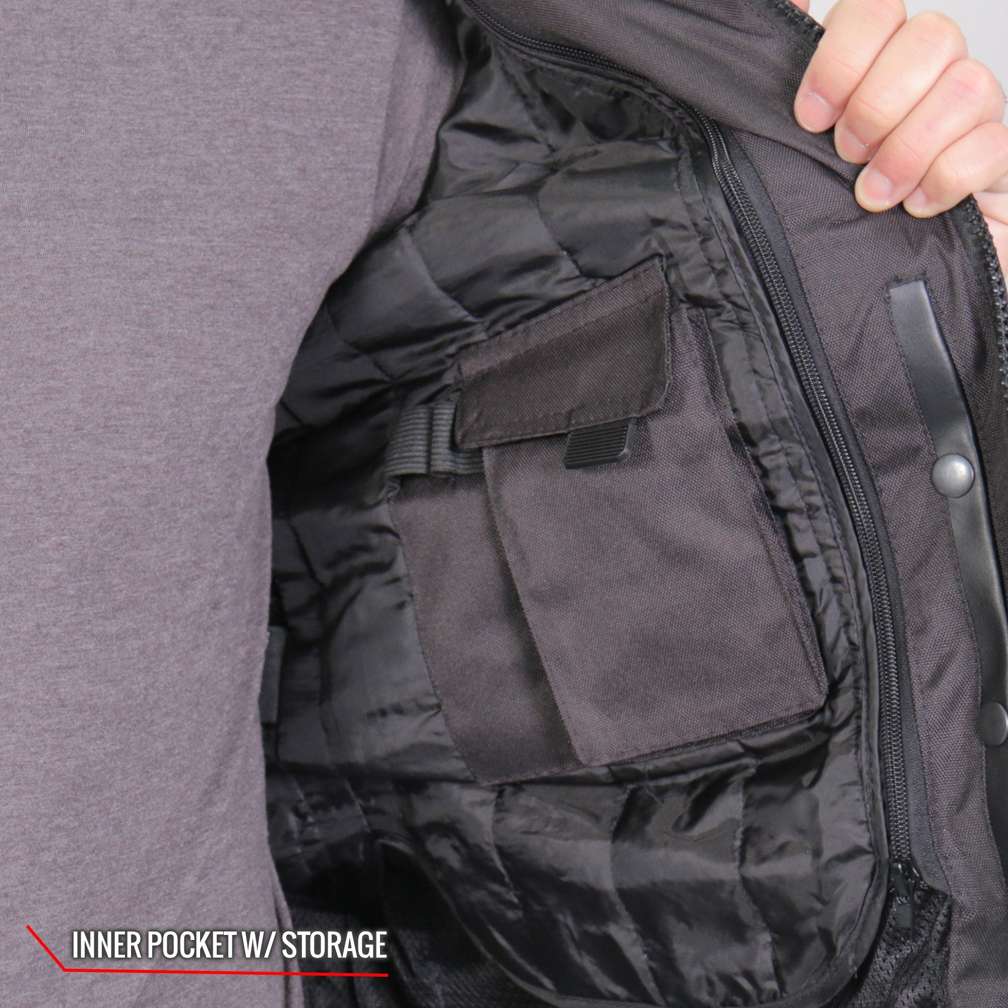 JKM1023 Men’s Black Biker High Visibility Nylon Motorcycle Jacket with Concealed Carry Pocket