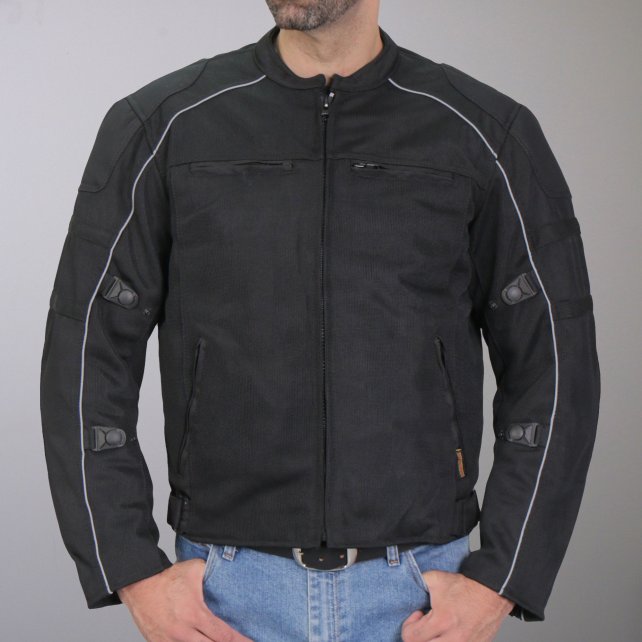 JKM1024 Men’s Black All Weather Armored Biker Nylon Motorcycle Jacket with Concealed Carry Pocket