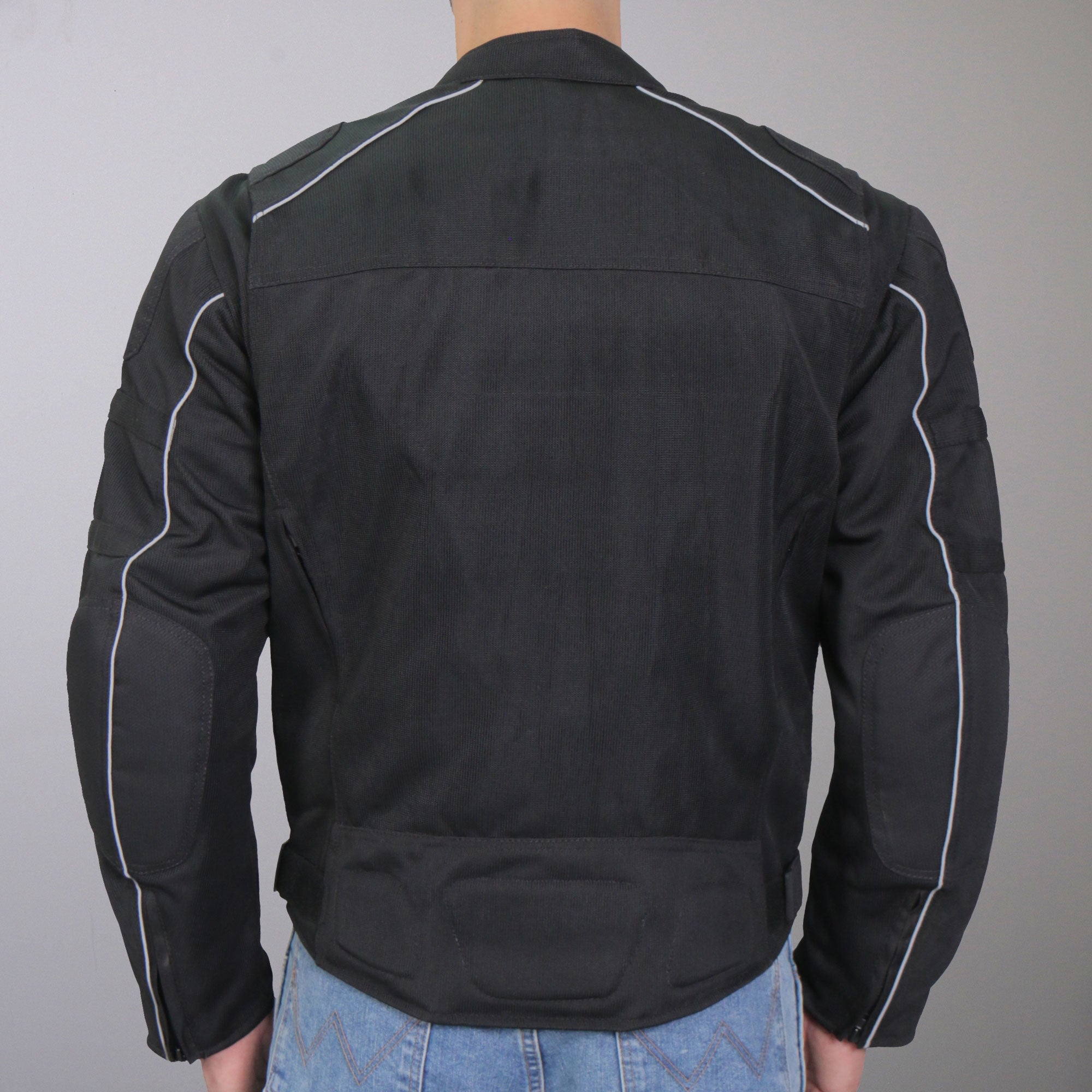 JKM1024 Men’s Black All Weather Armored Biker Nylon Motorcycle Jacket with Concealed Carry Pocket