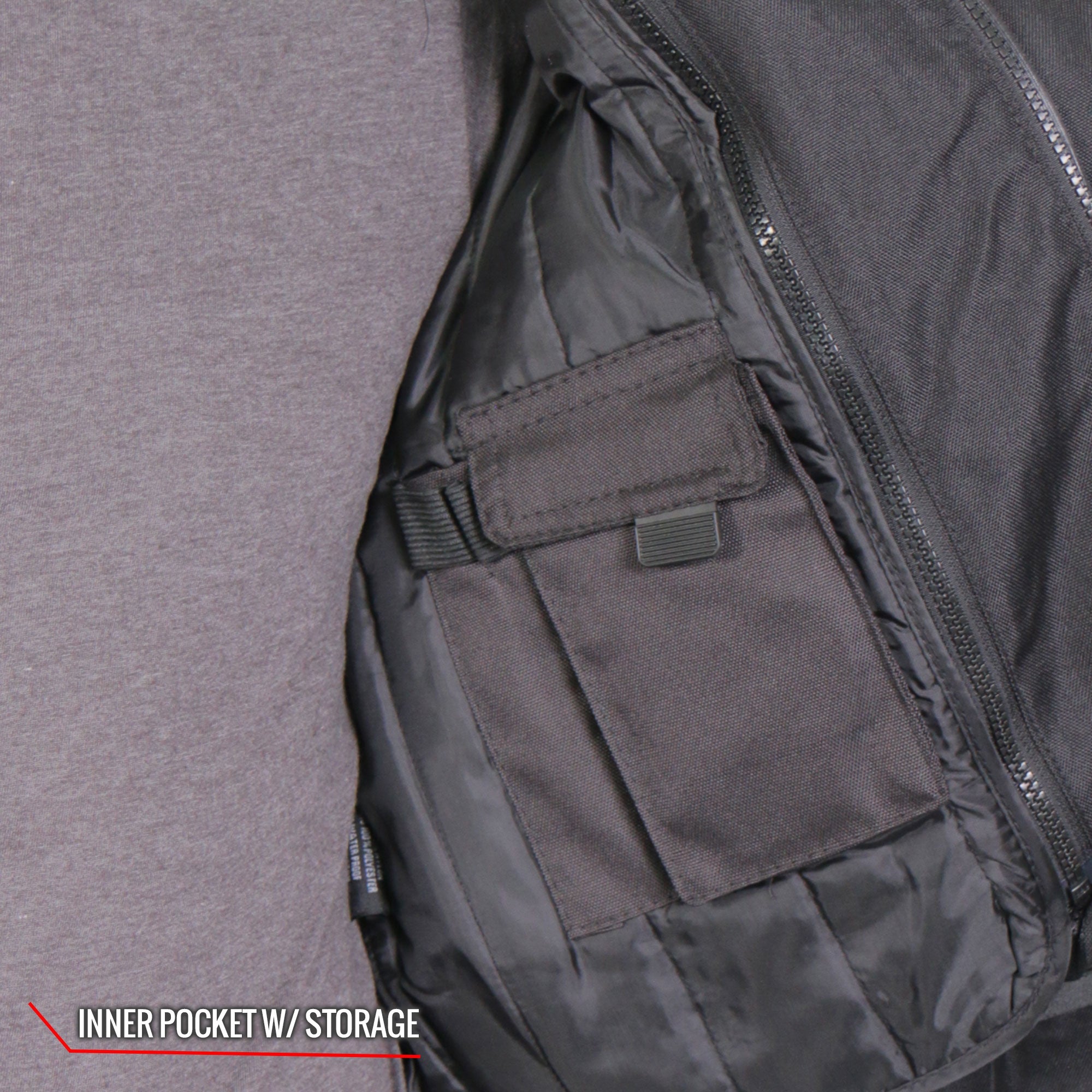 JKM1024 Men’s Black All Weather Armored Biker Nylon Motorcycle Jacket with Concealed Carry Pocket