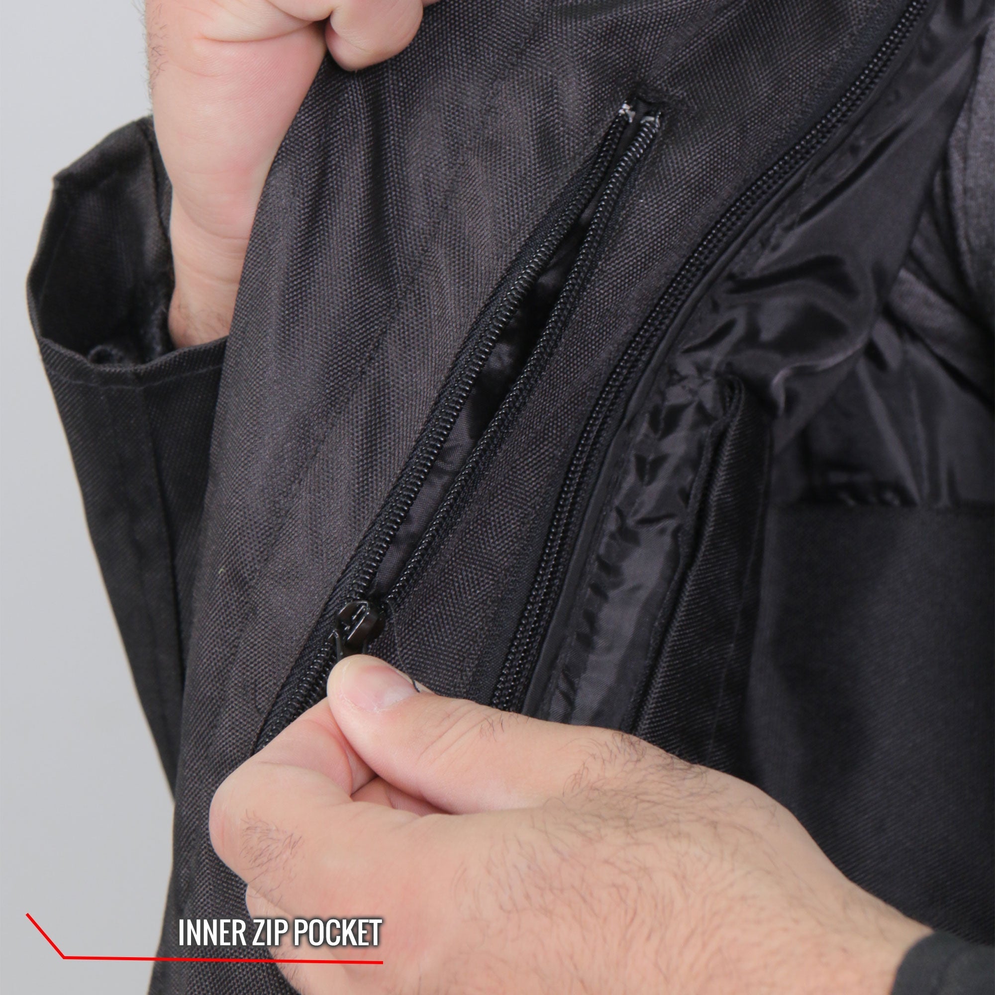 JKM1025 Men’s Black Biker Armored Nylon Mesh Motorcycle Jacket with Reflective Piping and Concealed Carry Pocket