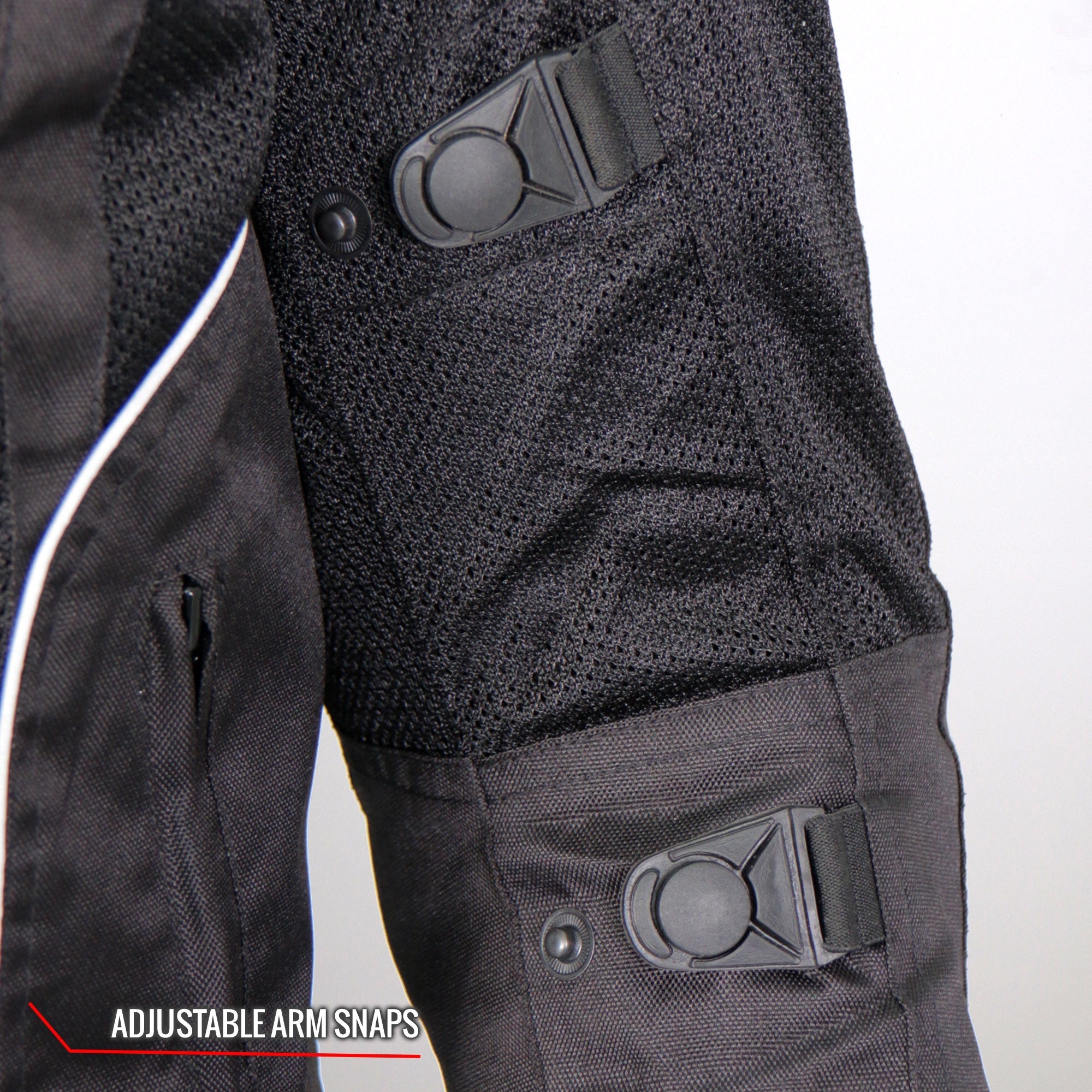 JKM1025 Men’s Black Biker Armored Nylon Mesh Motorcycle Jacket with Reflective Piping and Concealed Carry Pocket