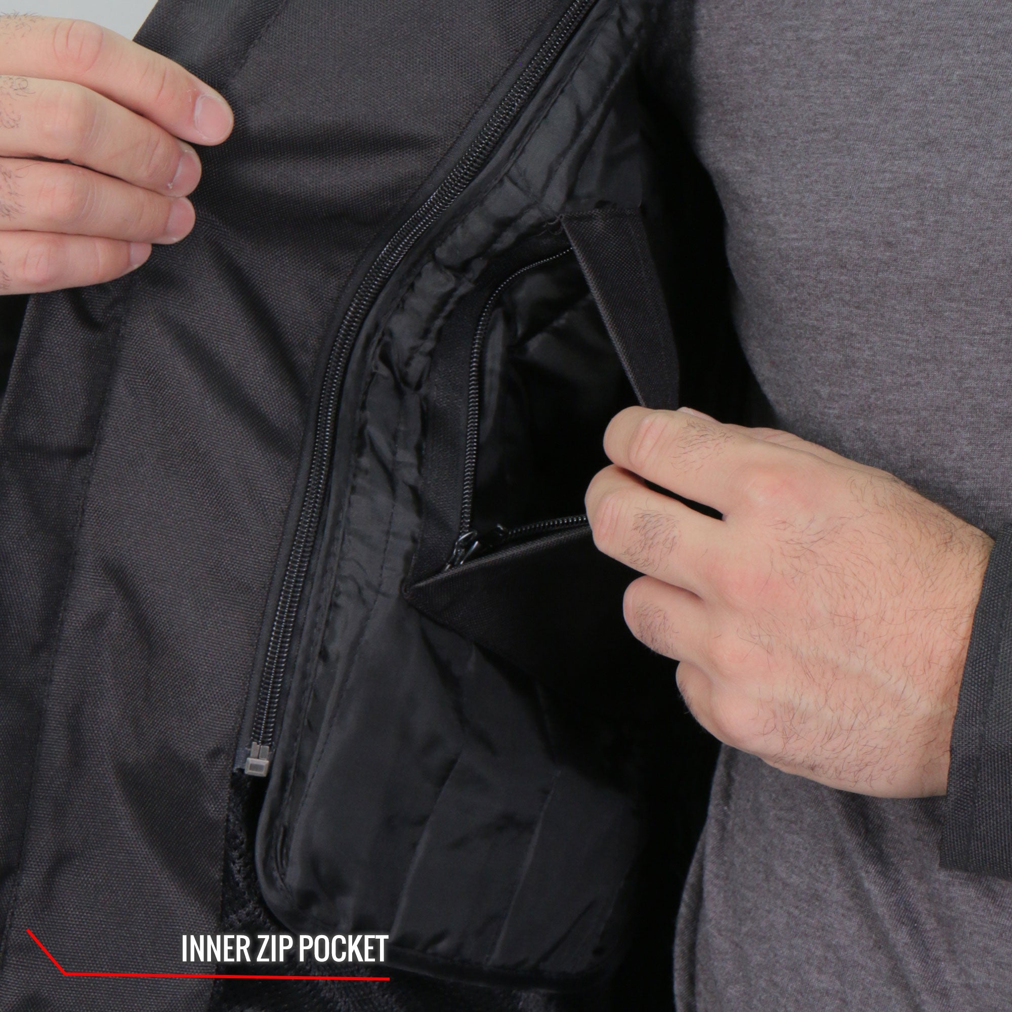 JKM1026 Men’s Black Motorcycle style Nylon Biker Jacket with Orange Reflective Trim