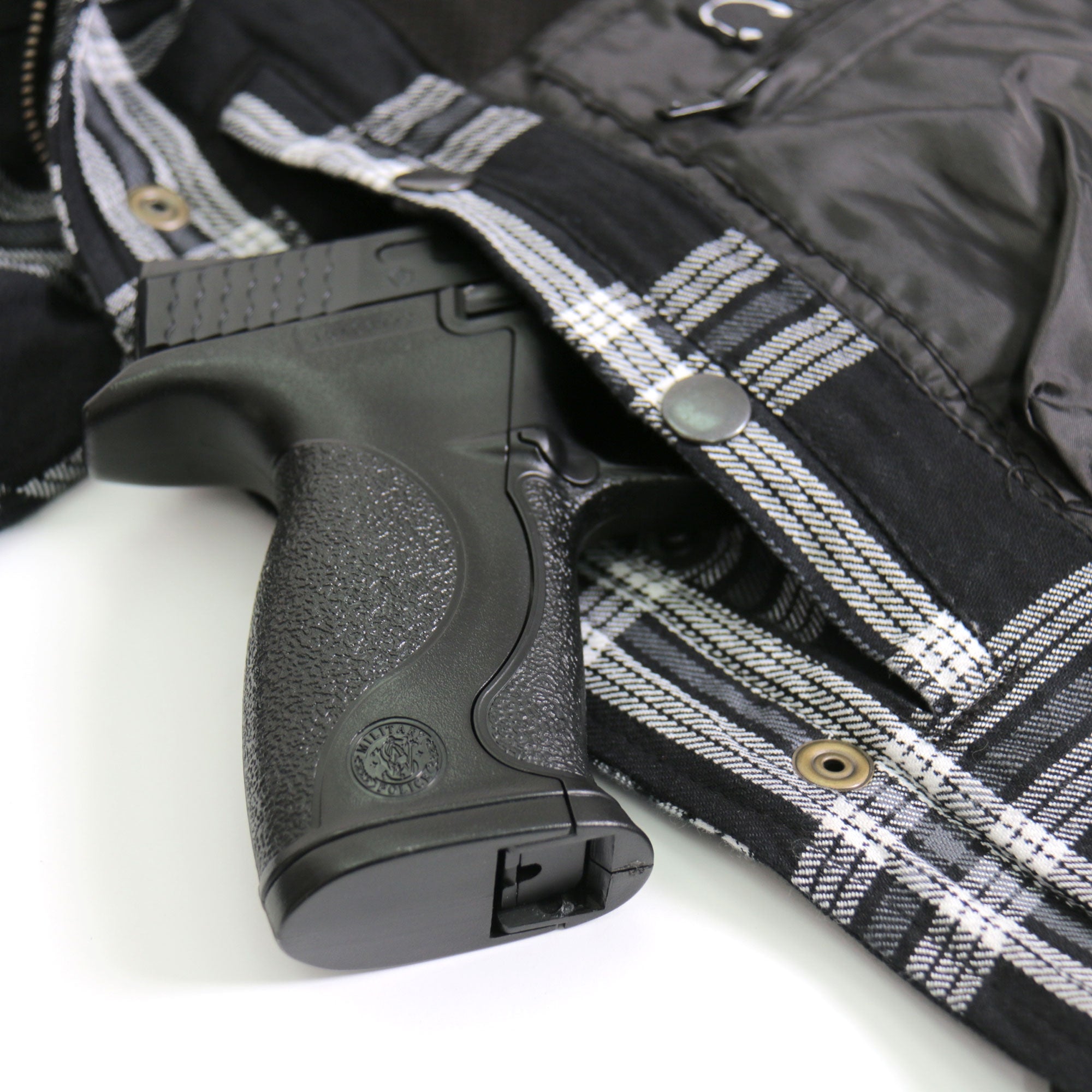 JKM3002 Men's Motorcycle Black and White Armored Flannel Biker Jacket