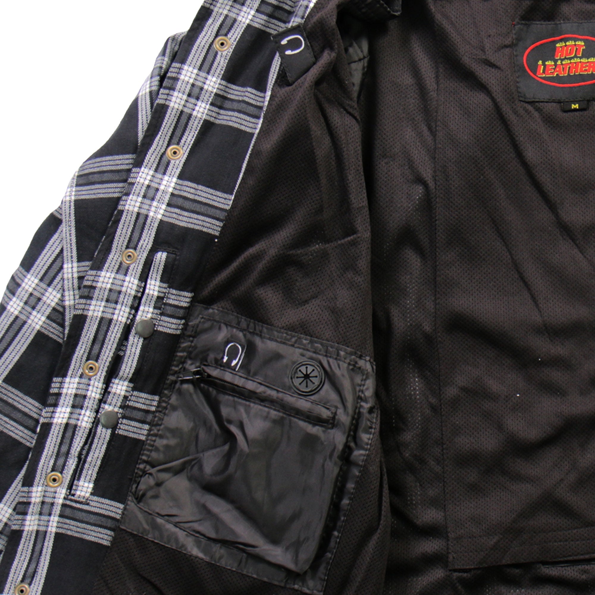 JKM3002 Men's Motorcycle Black and White Armored Flannel Biker Jacket