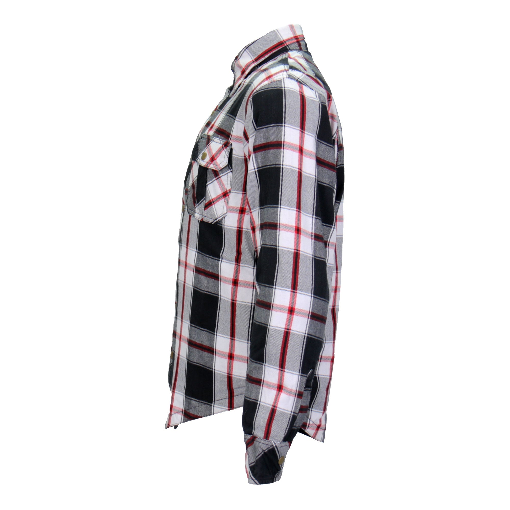 JKM3001 Men's Motorcycle Red and White Armored Flannel Biker Jacket