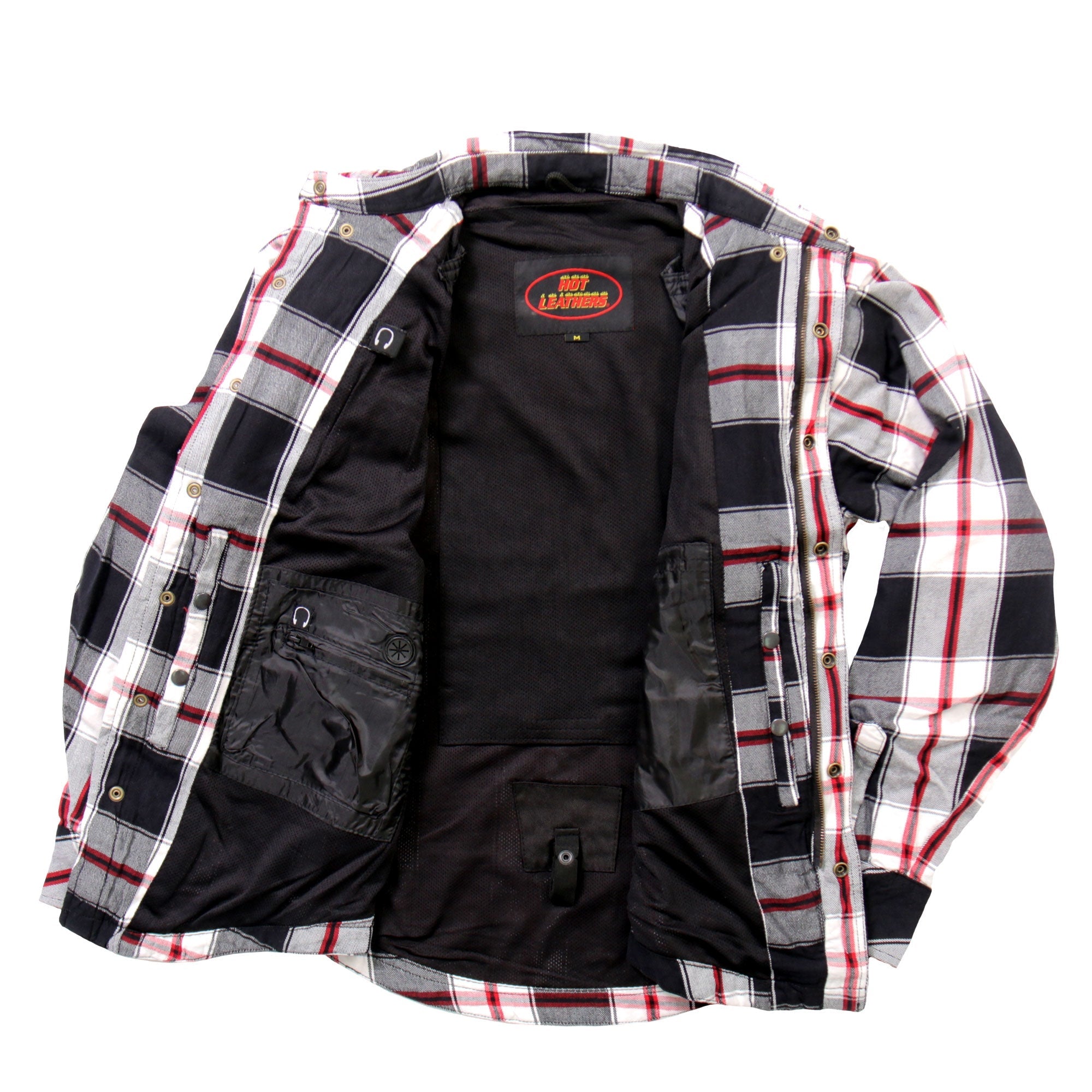 JKM3001 Men's Motorcycle Red and White Armored Flannel Biker Jacket