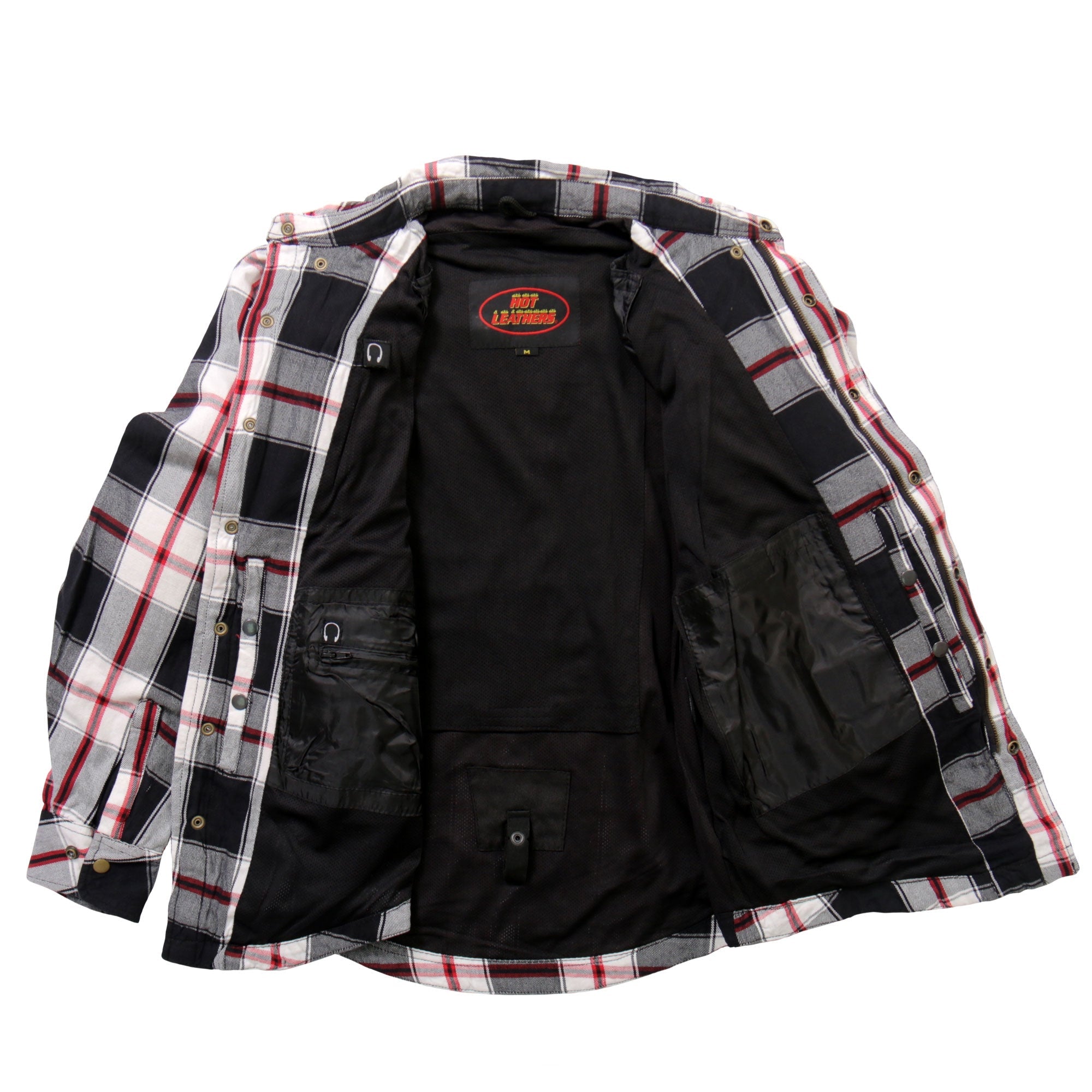 JKM3001 Men's Motorcycle Red and White Armored Flannel Biker Jacket