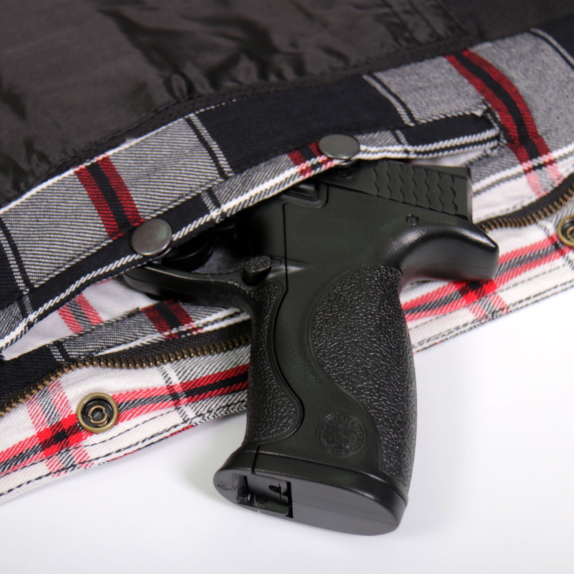 JKM3001 Men's Motorcycle Red and White Armored Flannel Biker Jacket