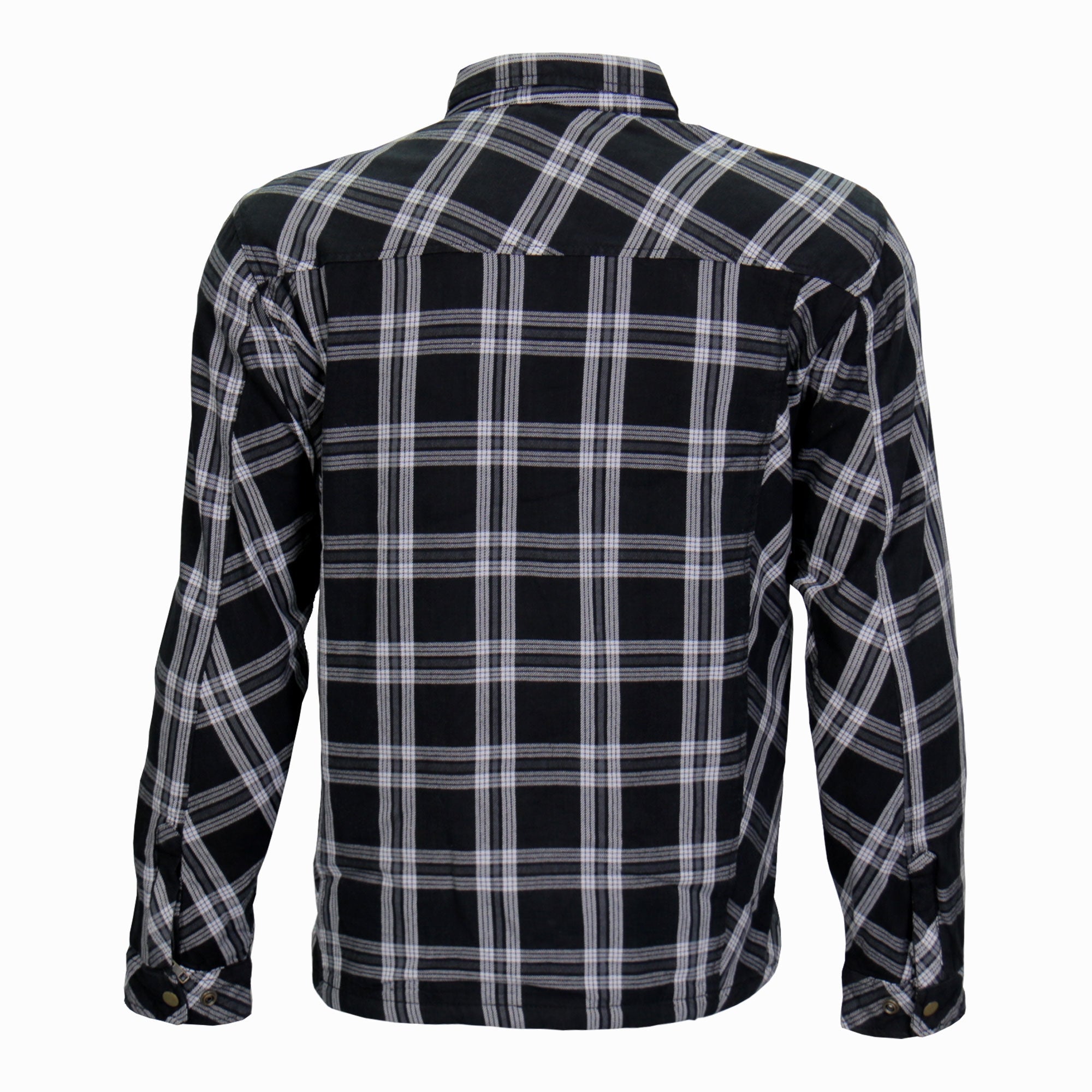 JKM3002 Men's Motorcycle Black and White Armored Flannel Biker Jacket