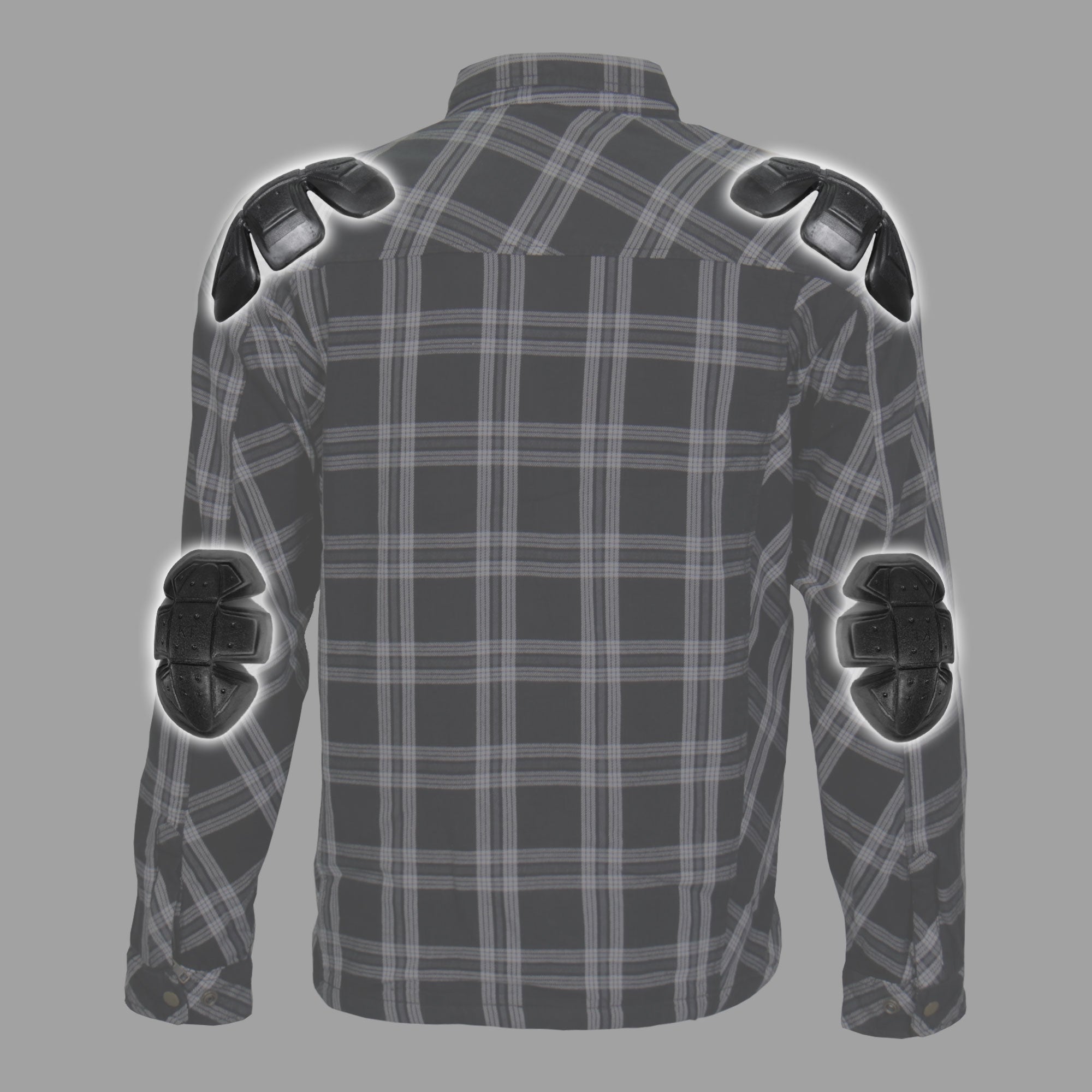 JKM3002 Men's Motorcycle Black and White Armored Flannel Biker Jacket