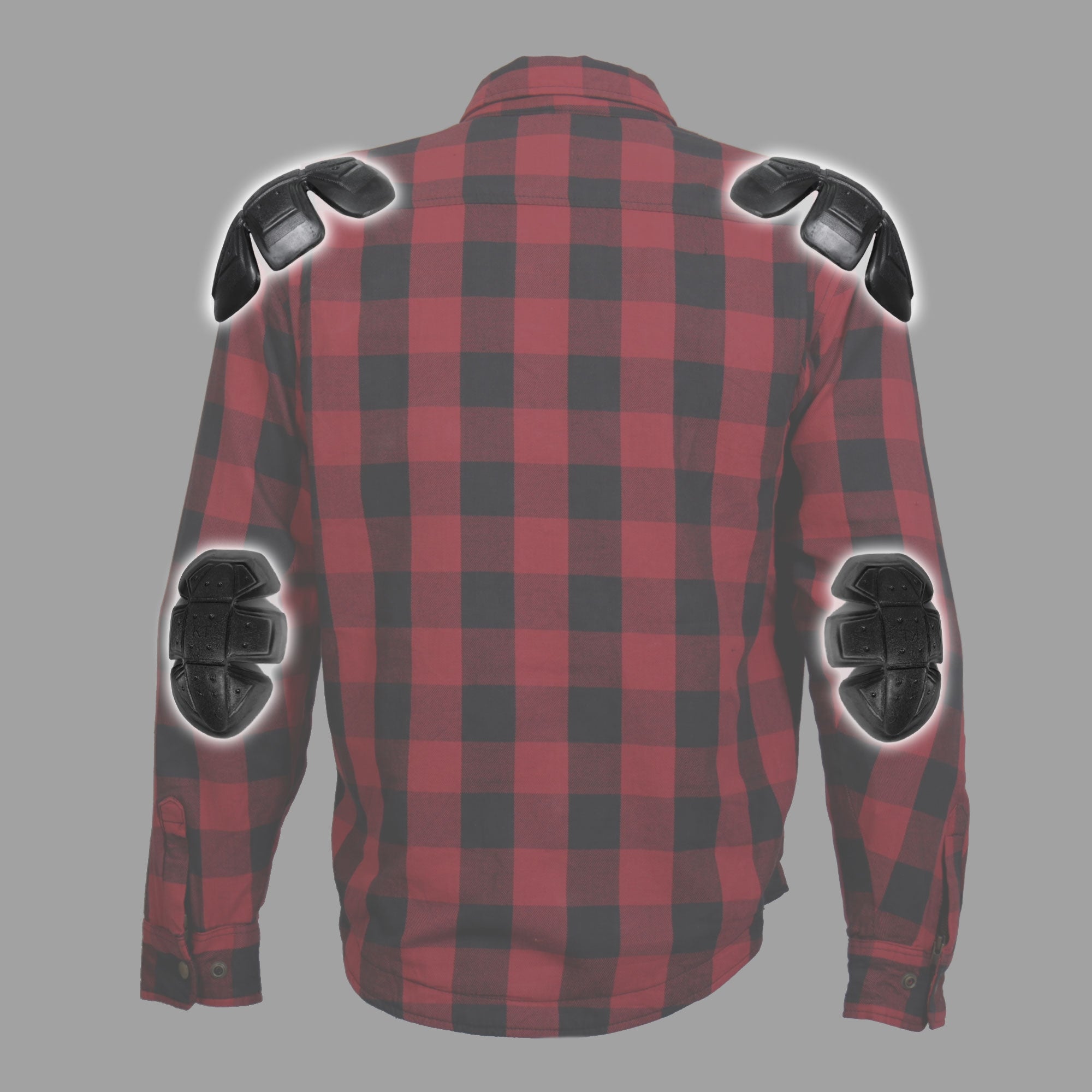 JKM3003 Men's Motorcycle Red and Black Armored Flannel Biker Jacket
