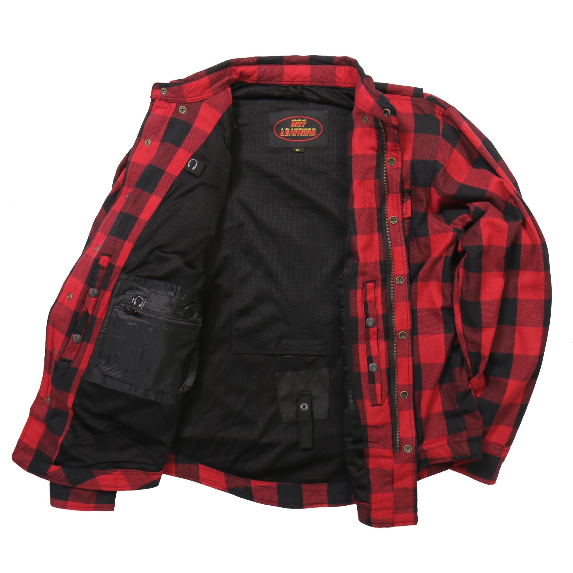 JKM3003 Men's Motorcycle Red and Black Armored Flannel Biker Jacket
