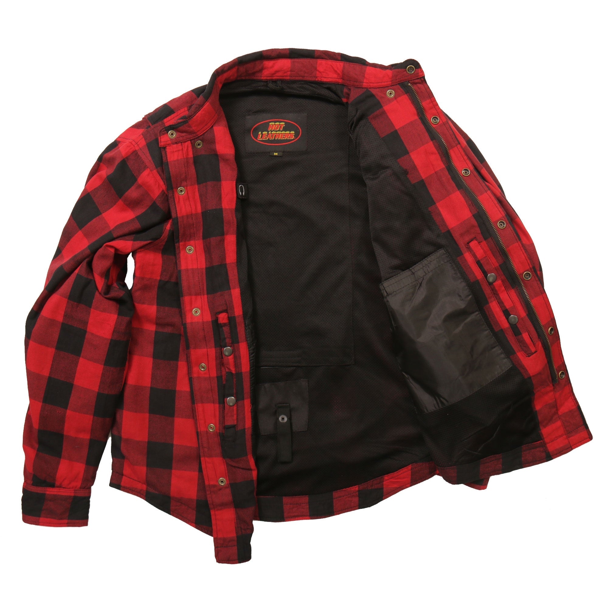 JKM3003 Men's Motorcycle Red and Black Armored Flannel Biker Jacket