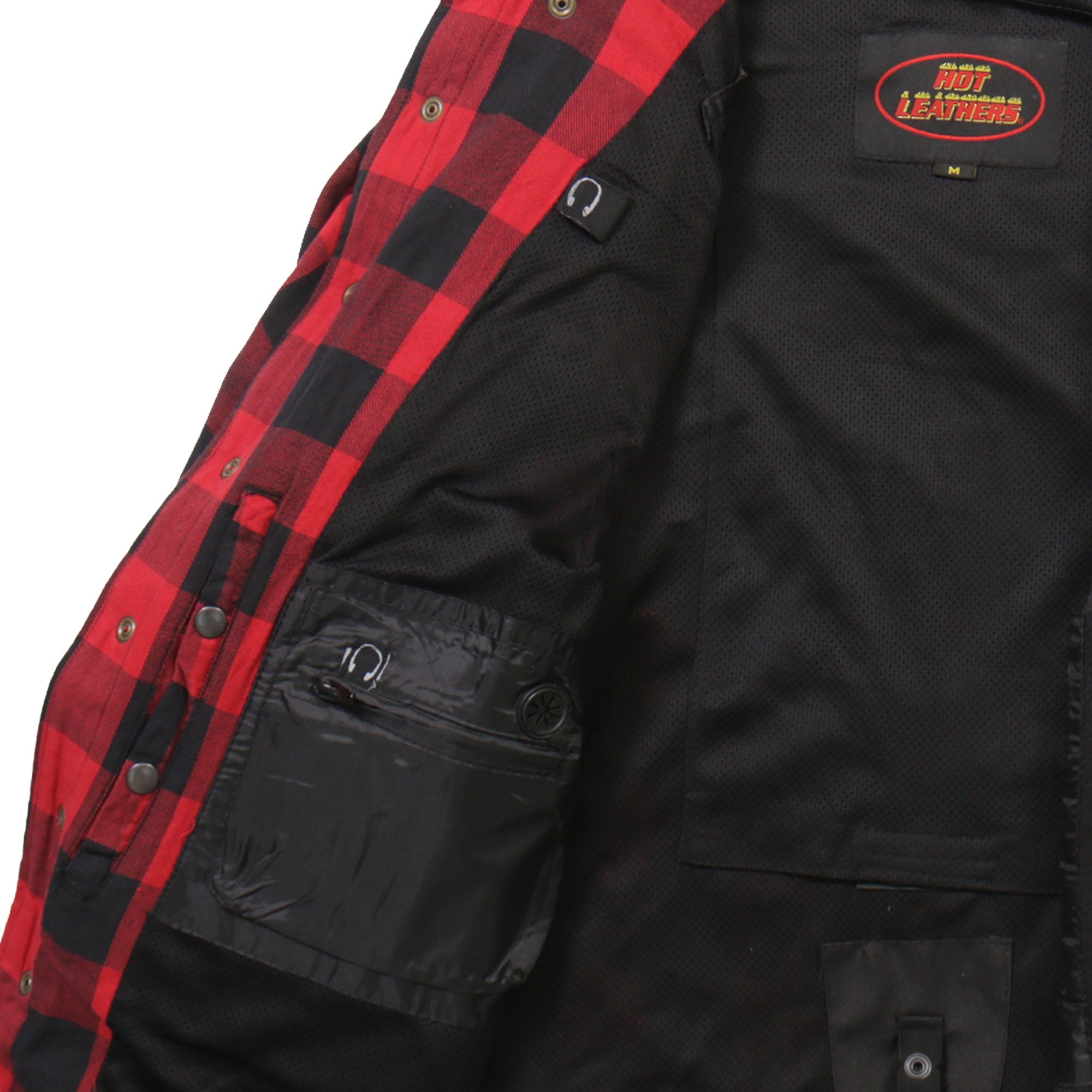 JKM3003 Men's Motorcycle Red and Black Armored Flannel Biker Jacket