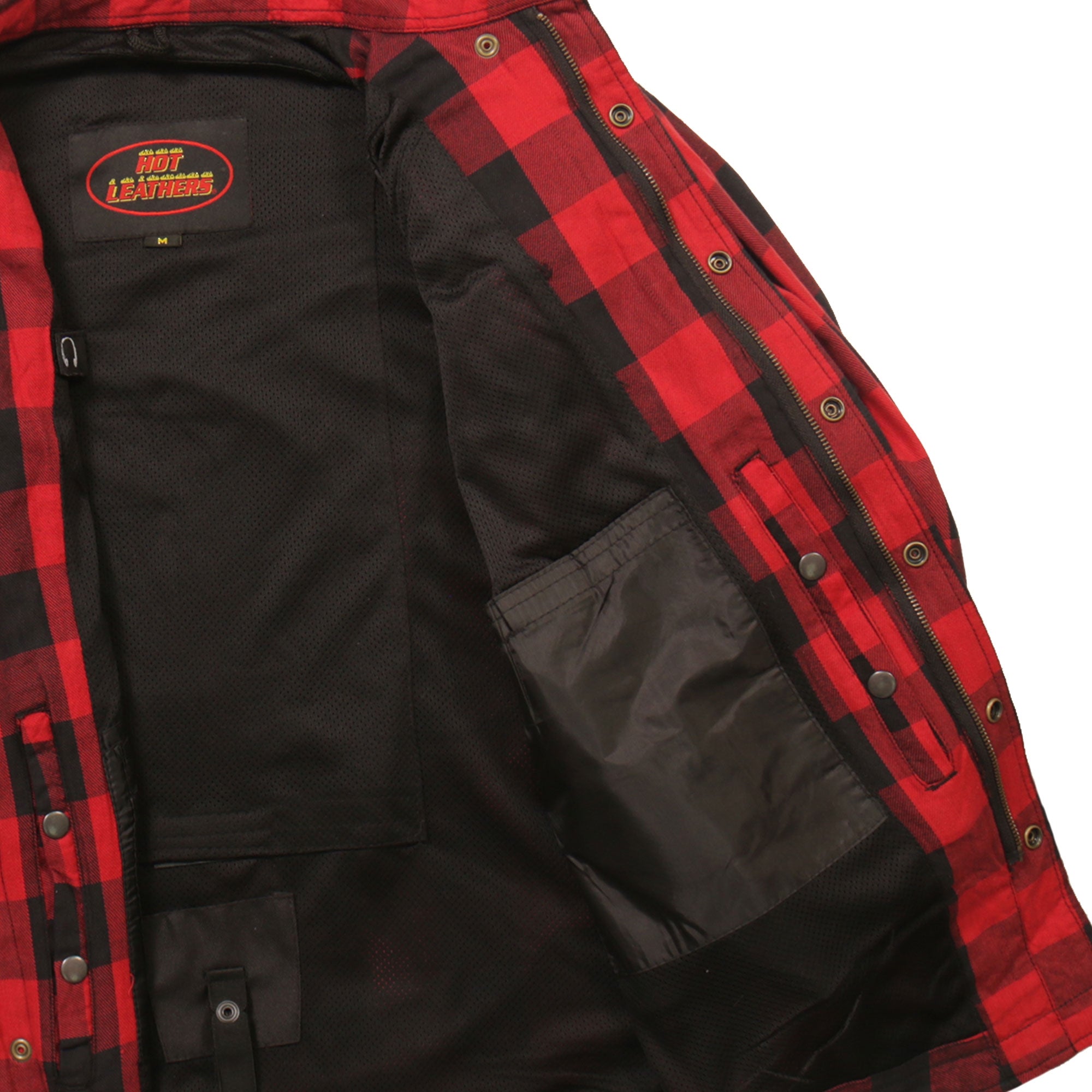 JKM3003 Men's Motorcycle Red and Black Armored Flannel Biker Jacket