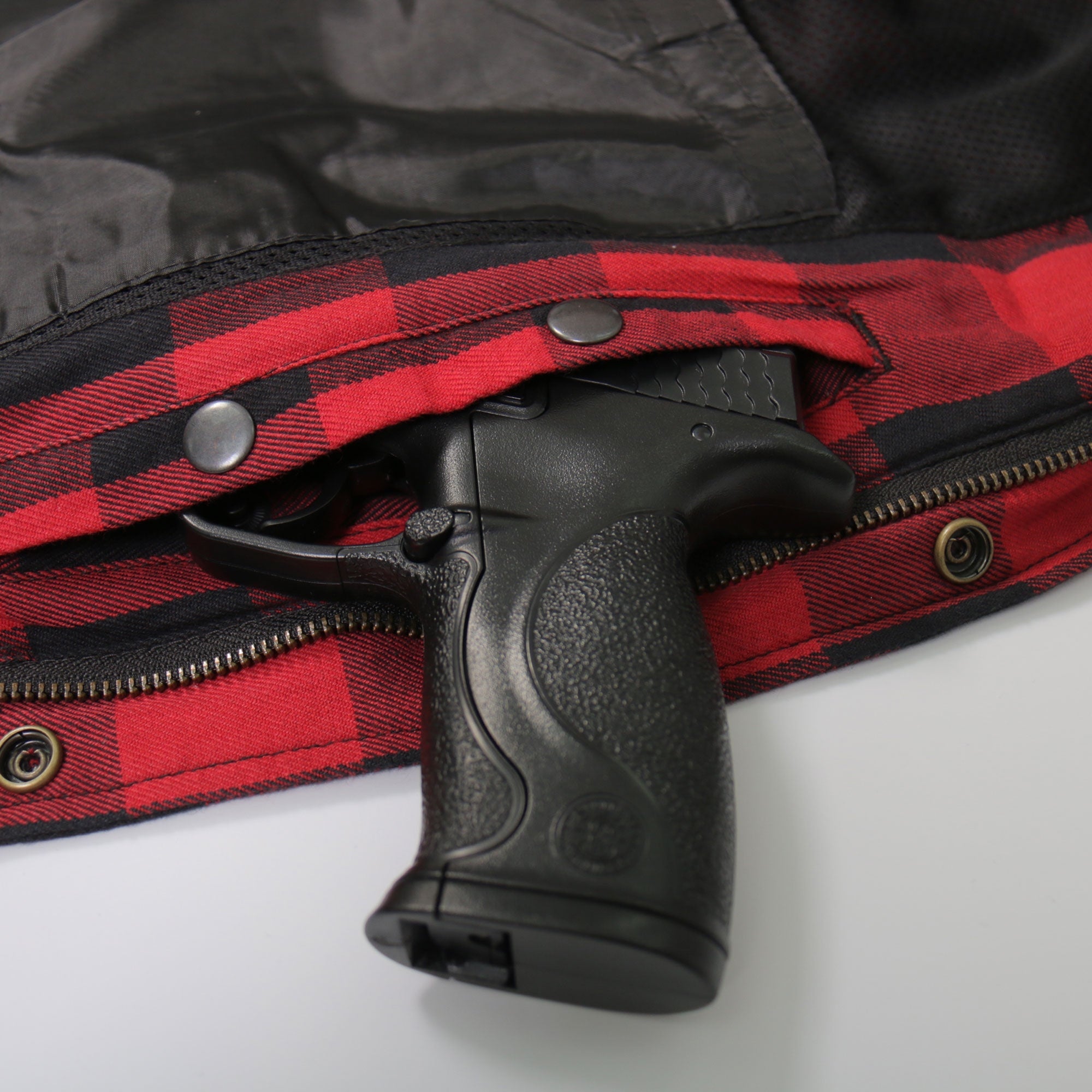 JKM3003 Men's Motorcycle Red and Black Armored Flannel Biker Jacket