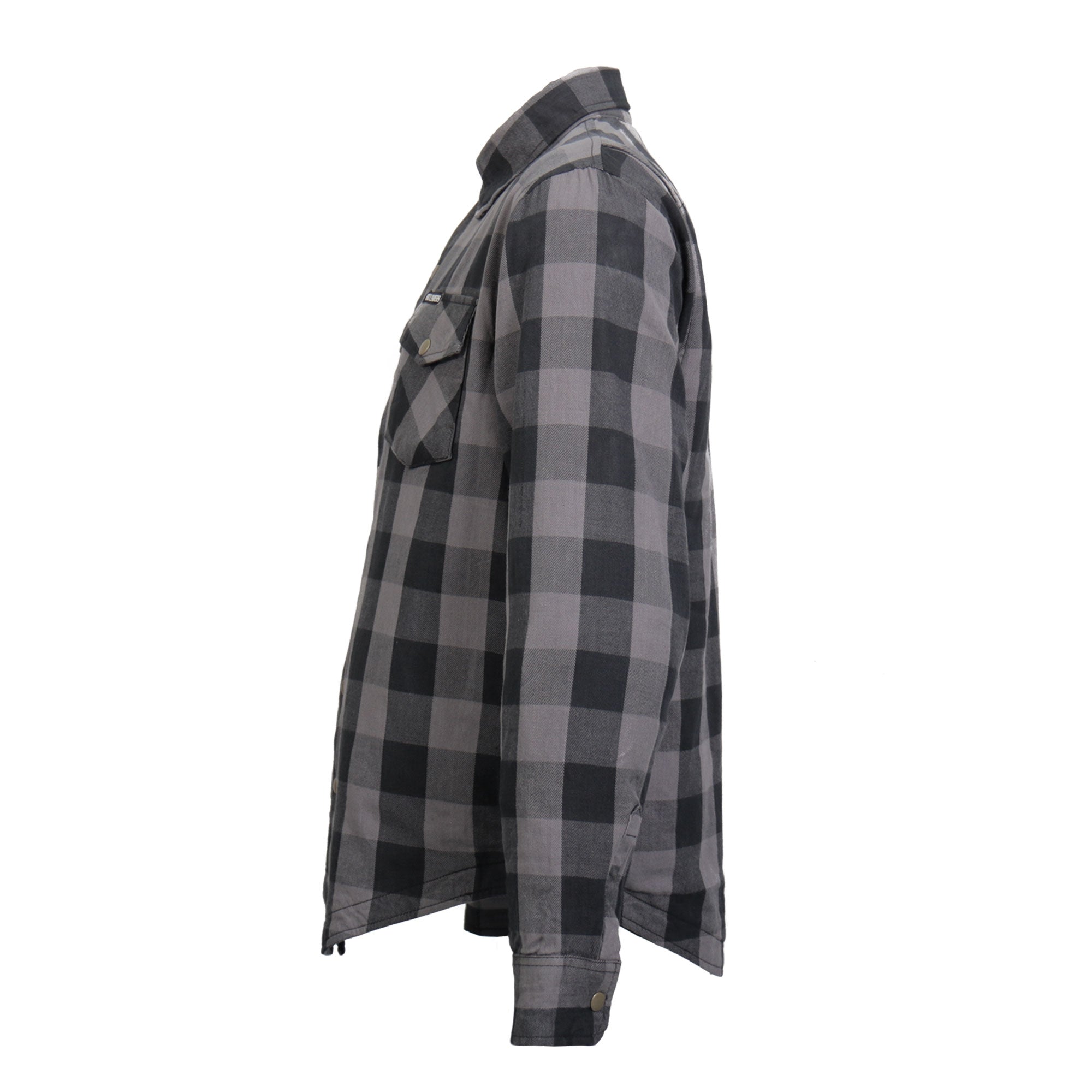 JKM3004 Men's Motorcycle Grey and Black Armored Flannel Biker Jacket