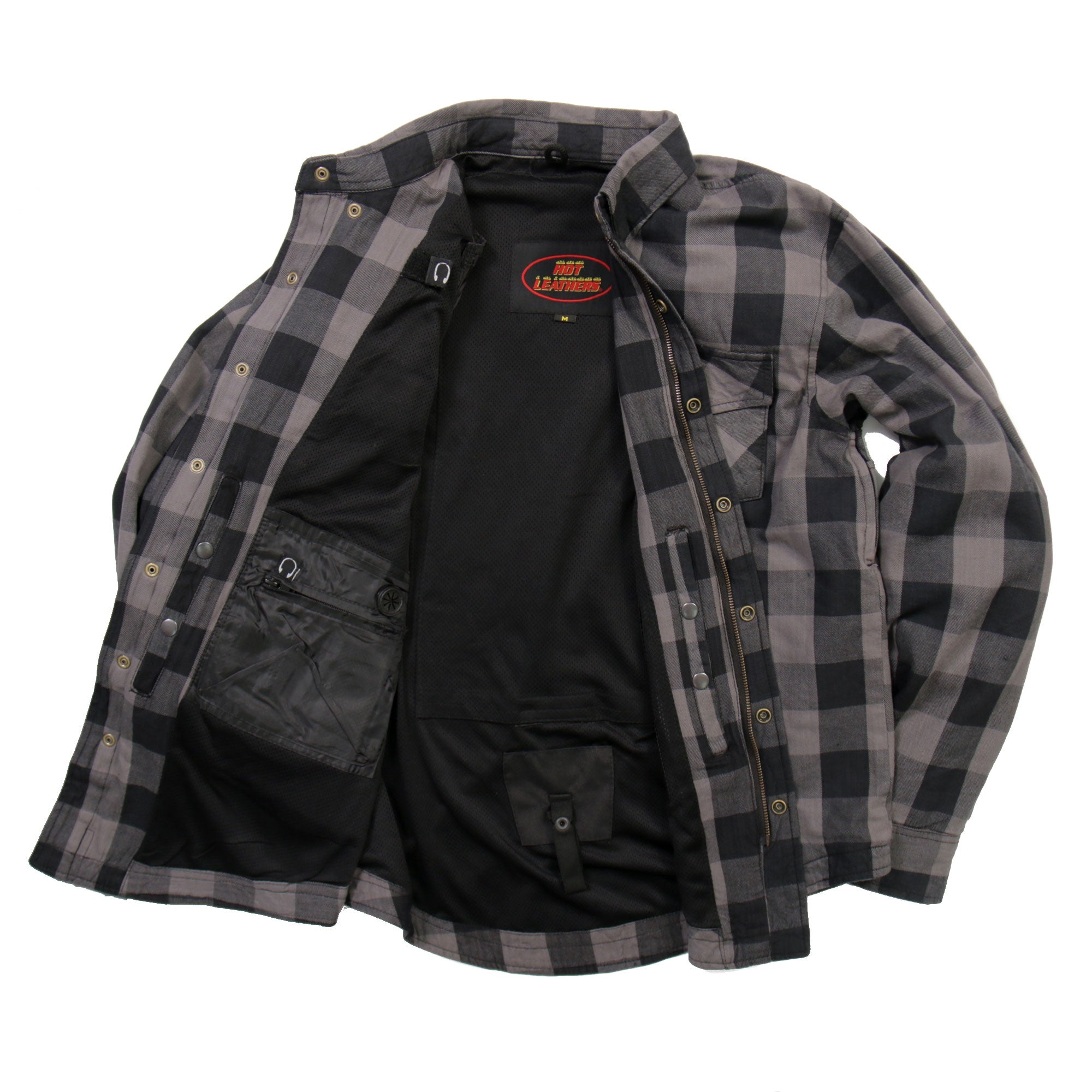 JKM3004 Men's Motorcycle Grey and Black Armored Flannel Biker Jacket
