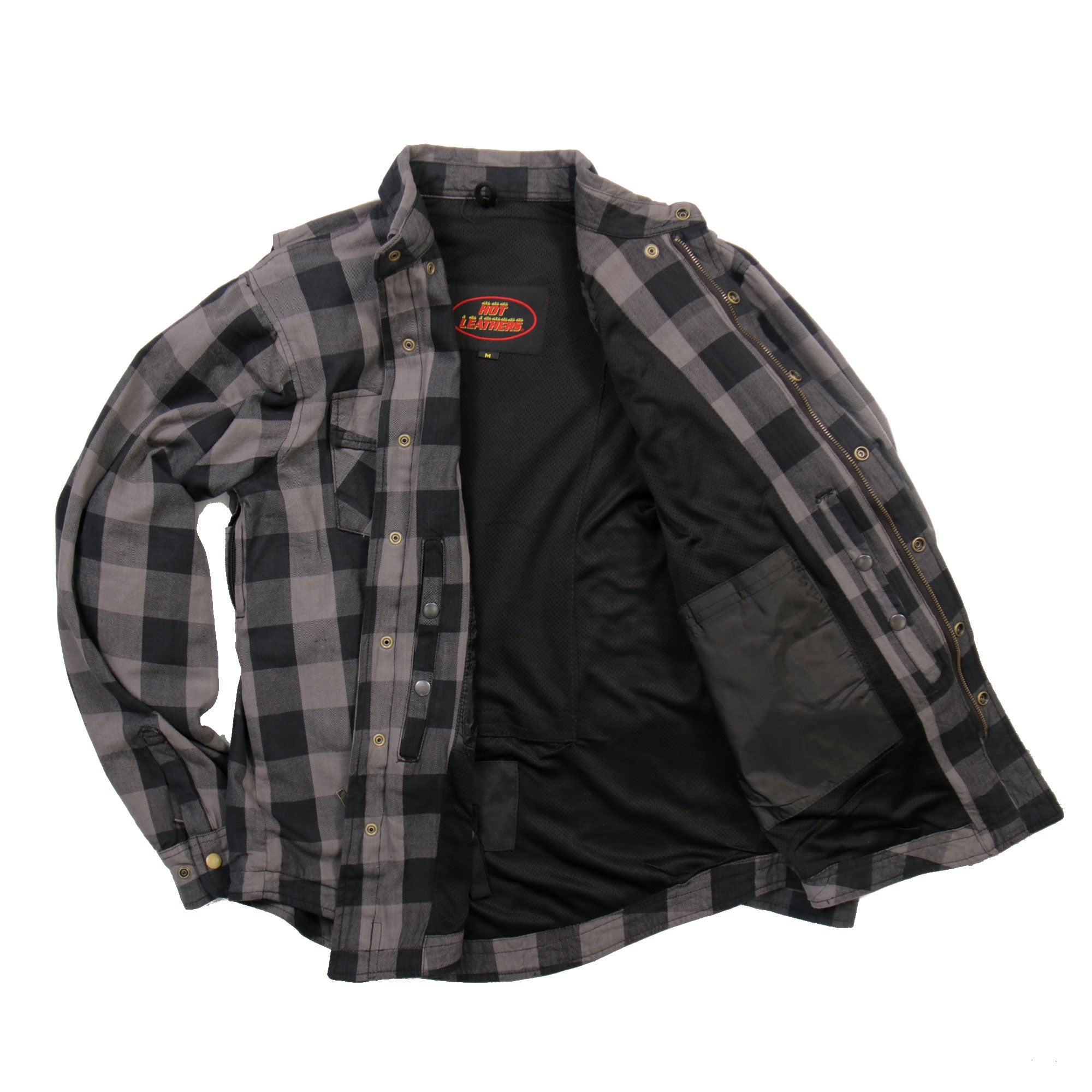 JKM3004 Men's Motorcycle Grey and Black Armored Flannel Biker Jacket