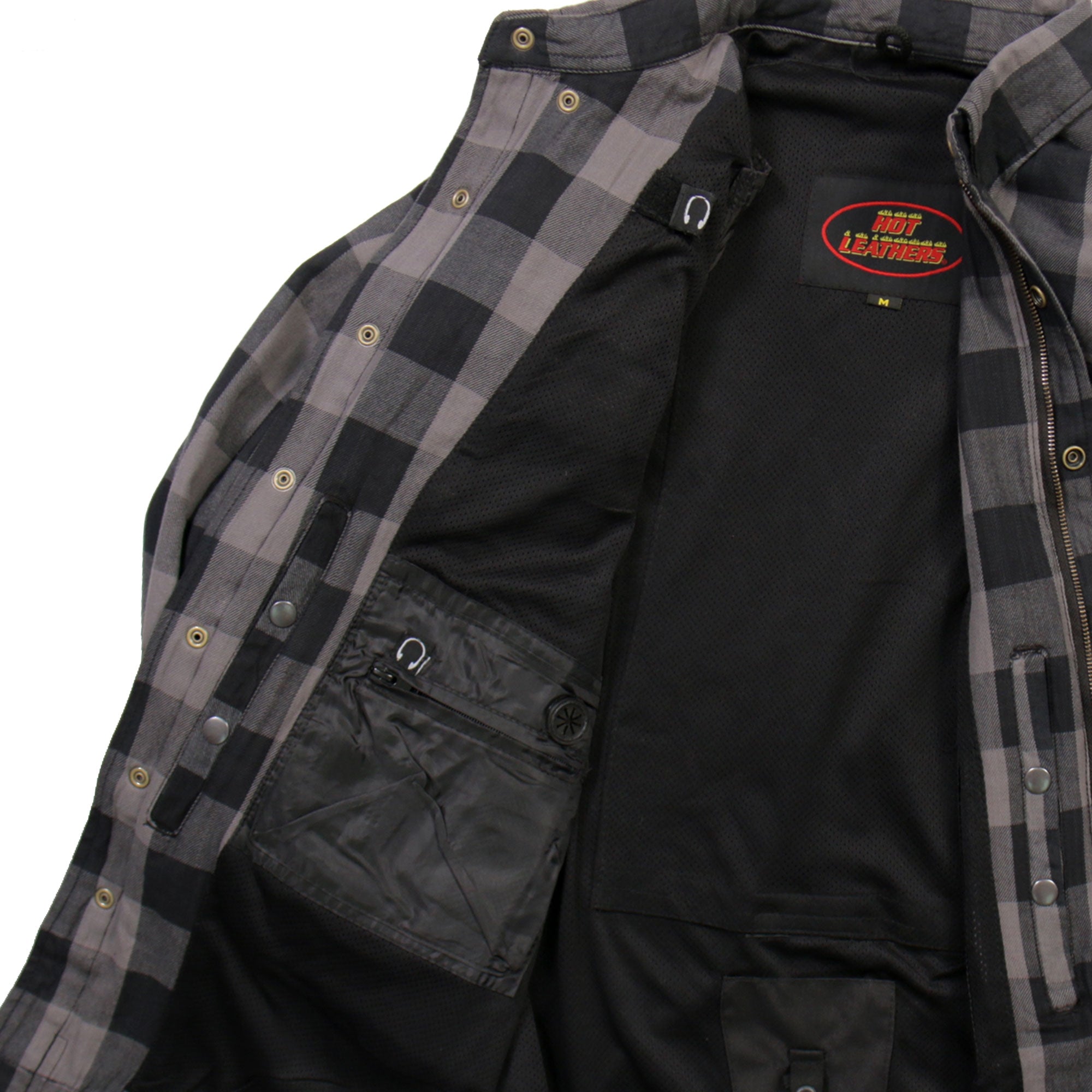 JKM3004 Men's Motorcycle Grey and Black Armored Flannel Biker Jacket
